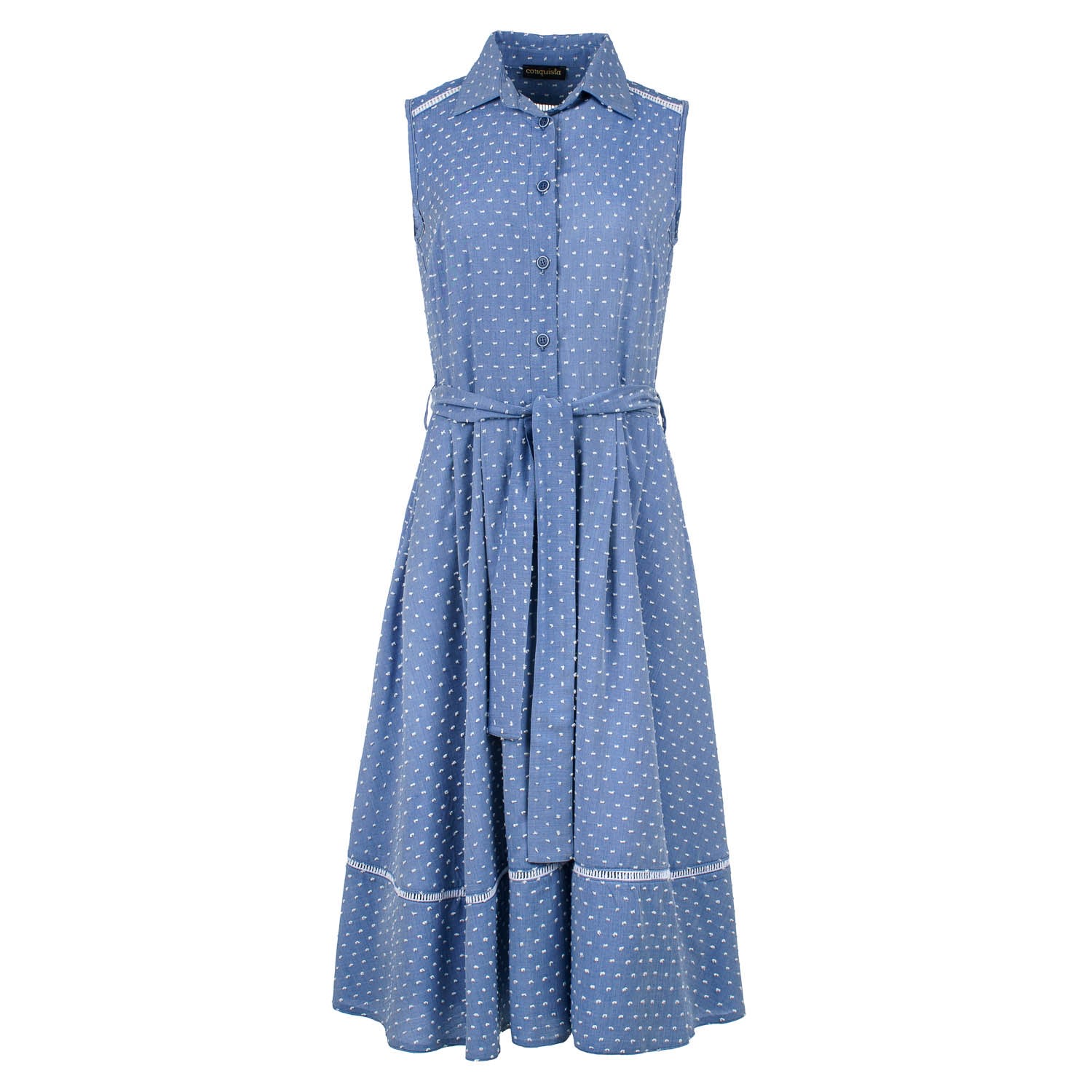 Women's Blue Indigo Polka Dot Button Detail Dress | Medium | Conquista
