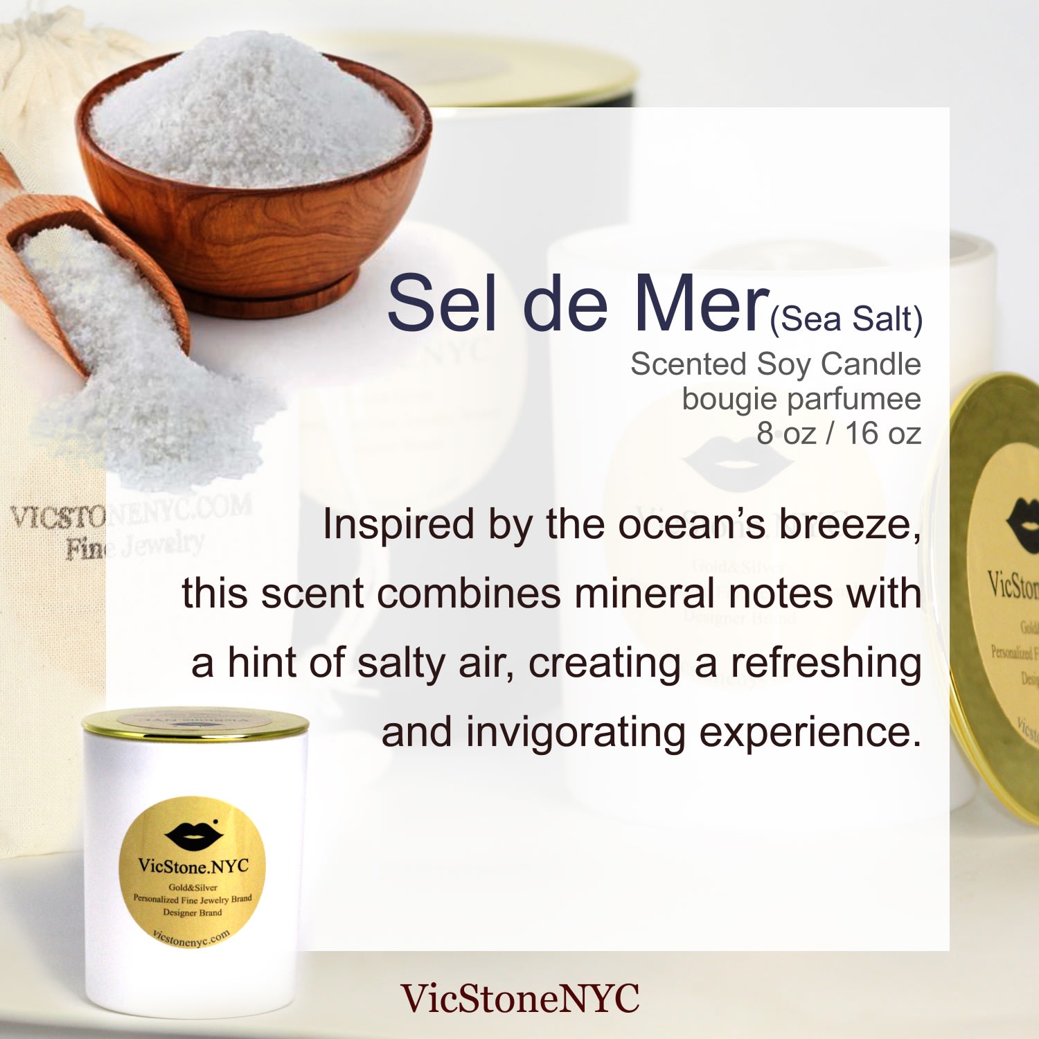 Vicstonenyc Fine Jewelry White Sel De Mer Incense Soy Candle By Handmade In White