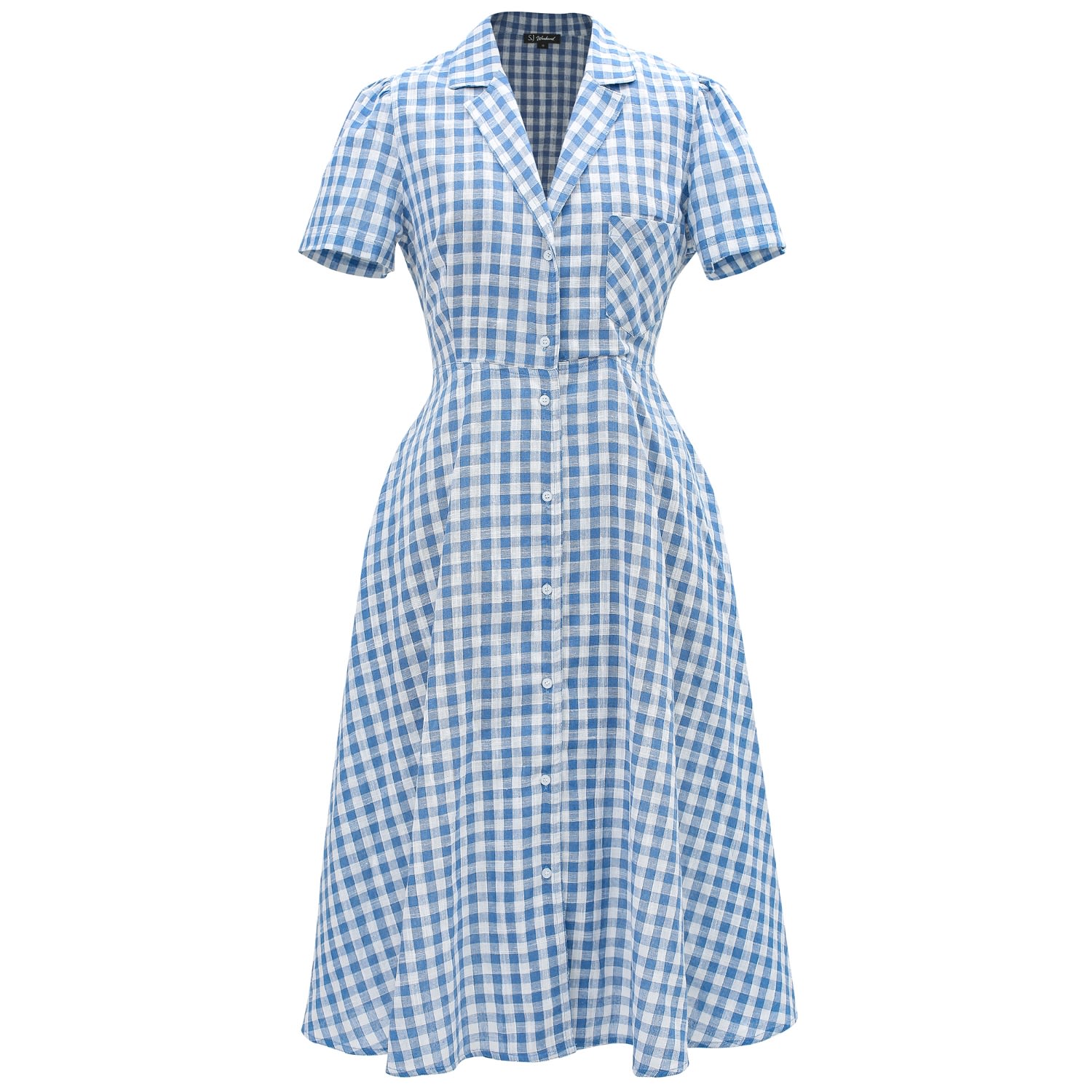 Smart And Joy Women's Blue Retro Shirt Dress With Checked Print In Blue