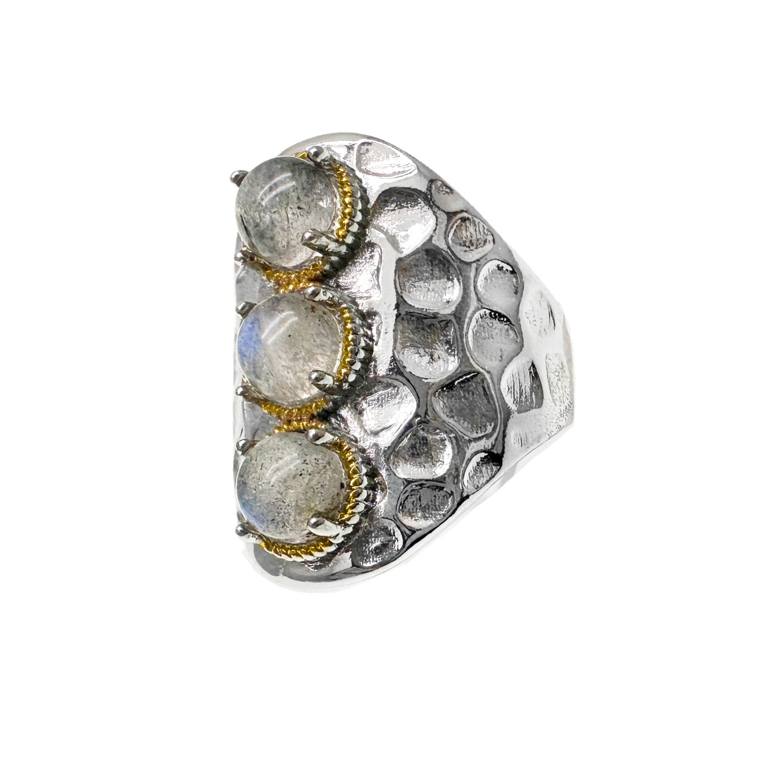 Farra Women's Grey Labradorite Stone Nugget Platinum Plated Brass Ring In Gray