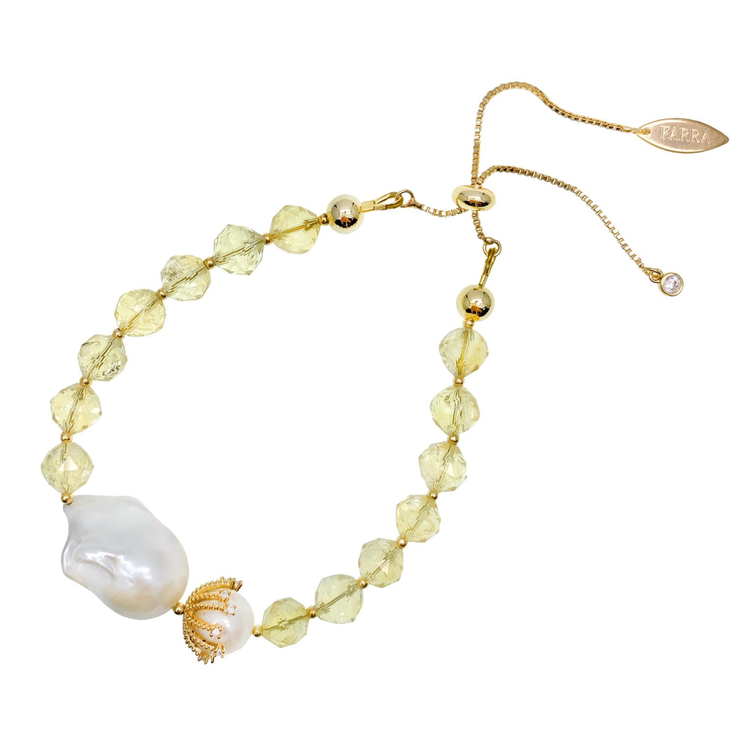 Farra Women's Yellow / White Citrine With Baroque Pearls Adjustable Bracelet In Multi