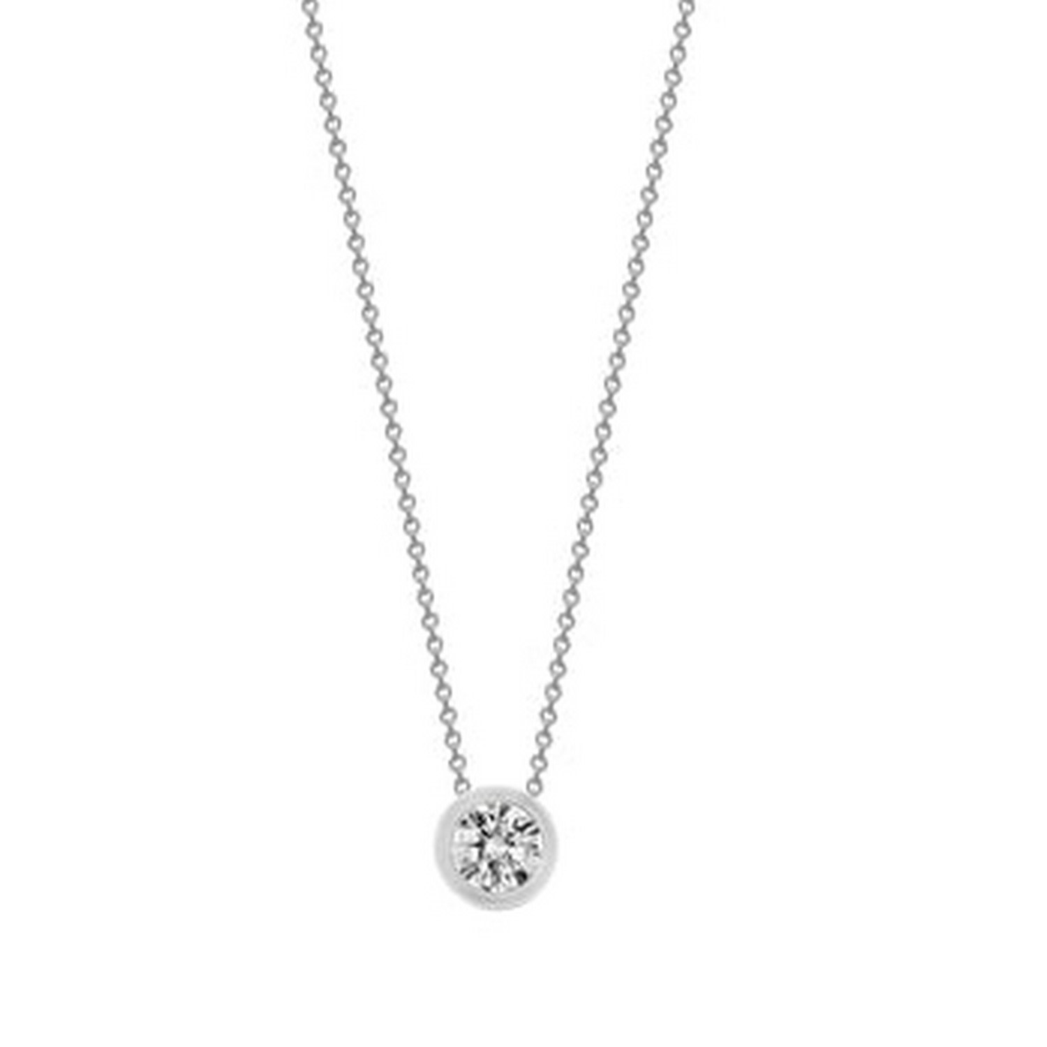 Women’s Solitaire Diamond Necklace Rub Over White Gold Set Chain Cervin Blanc