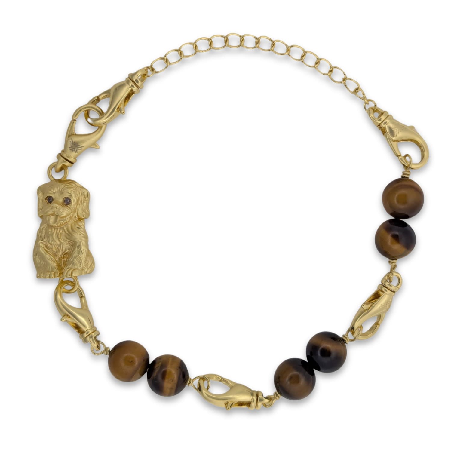 Frenvyrn Men's Gold / Brown Puppy Convertible Tiger's Eye Bracelet Bag Charm Medium
