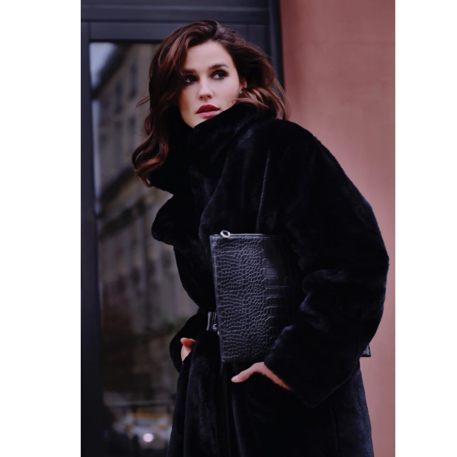 Kylie Warm Black Faux Fur Coat by Aggi