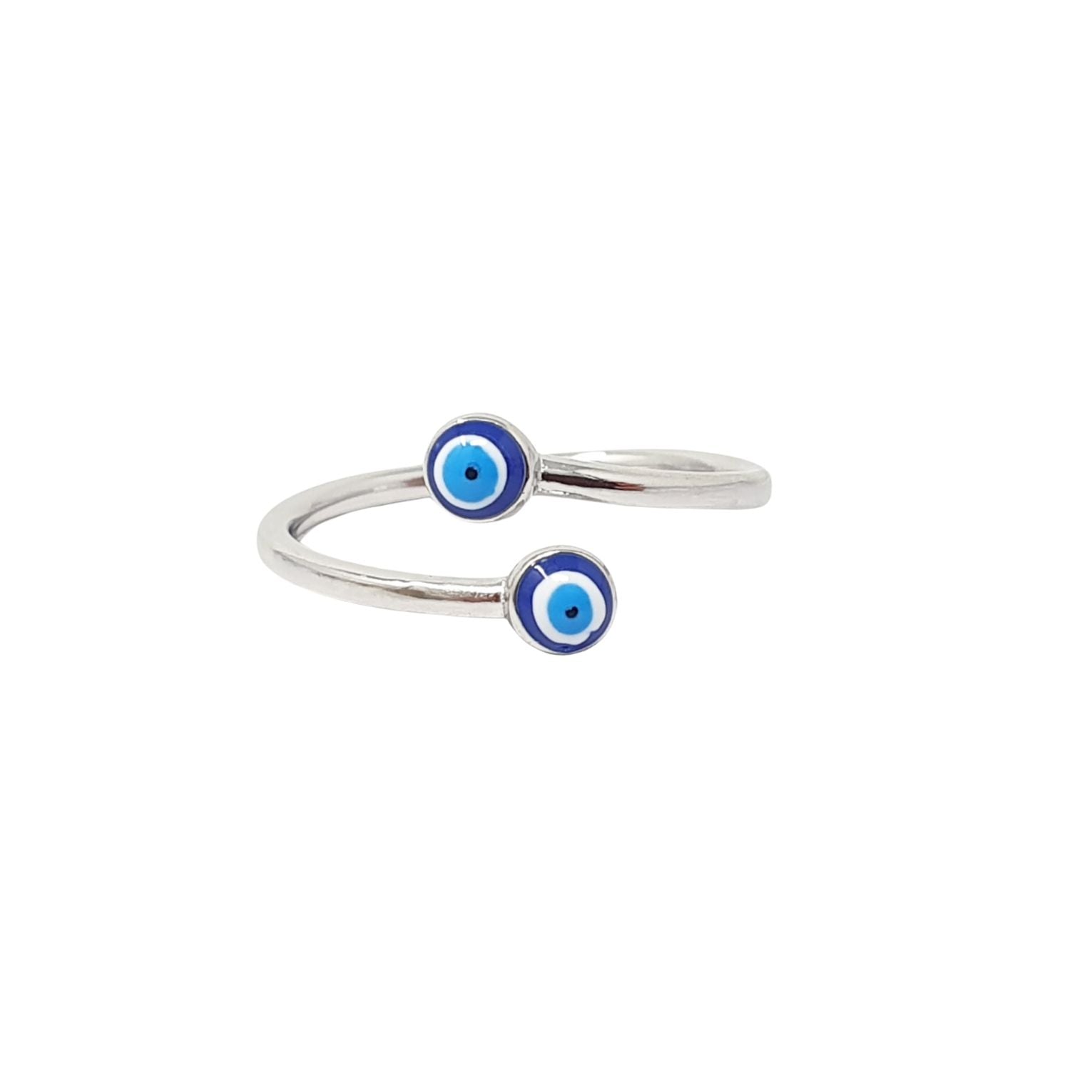 Harfi Women's Blue / Silver Turkish Blue Evil Eye Sterling Silver Stacking Ring In Multi