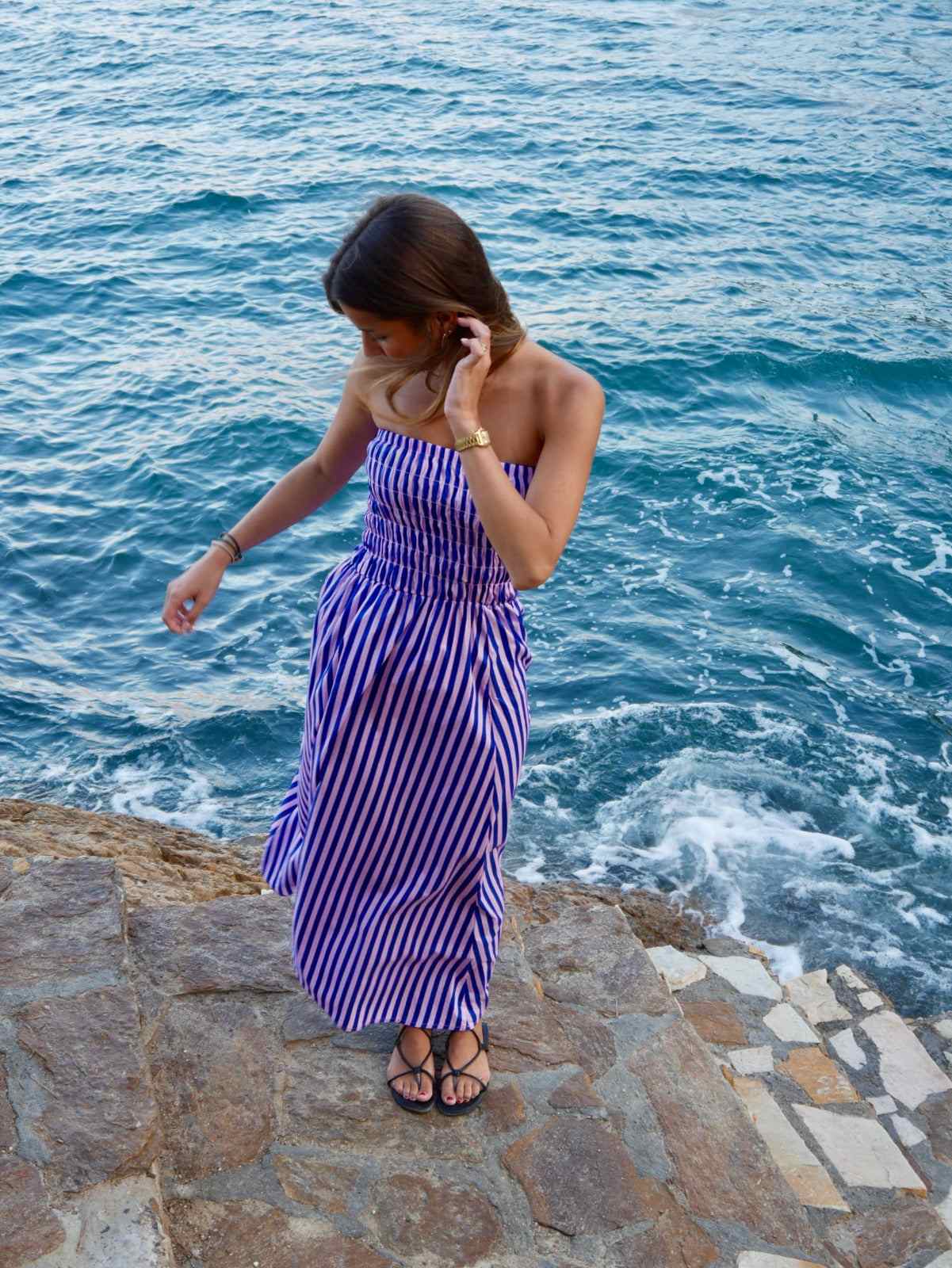 blue and purple striped dress Emily Pink by Mind Traveler Available In Plus Sizes