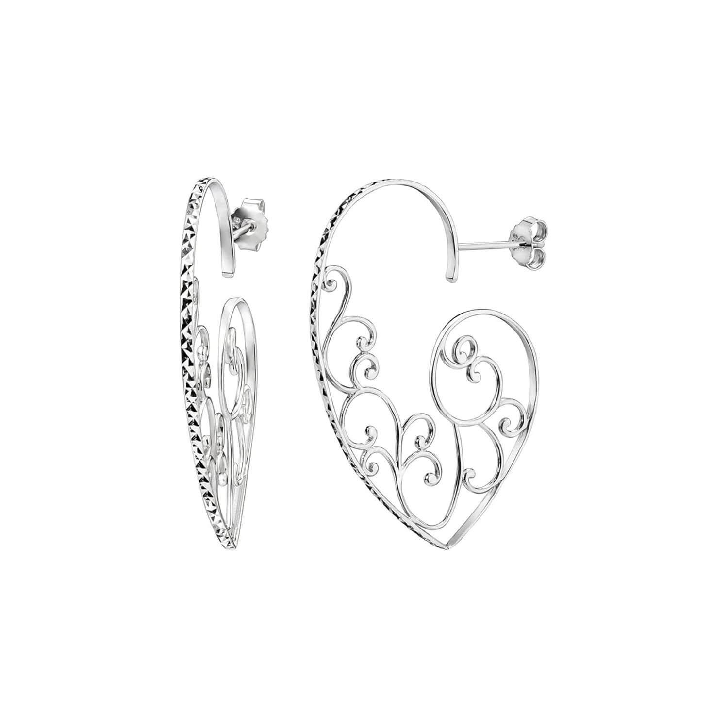 Gold & Honey Women's Silver Filigree Heart Earrings In Metallic