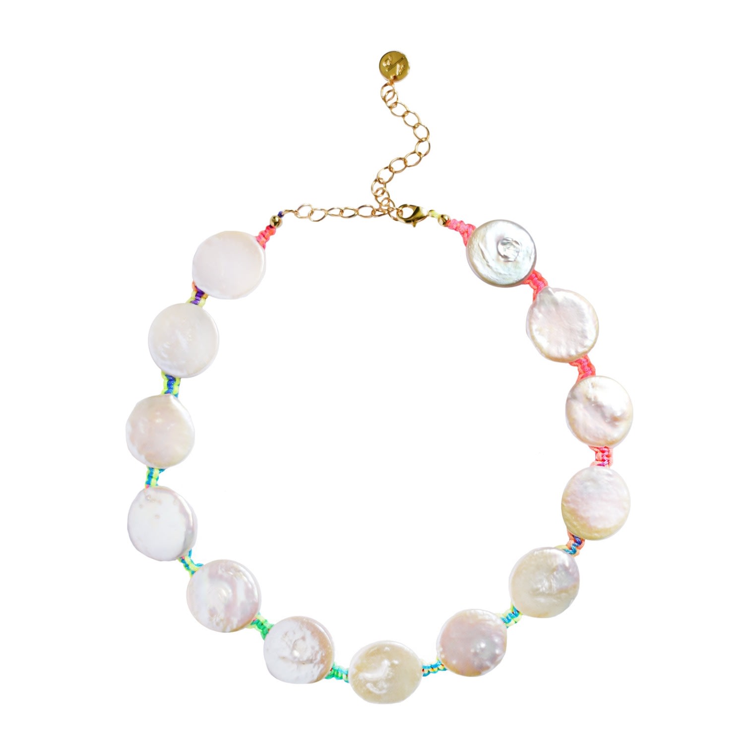 Adriana Pappas Designs Women's Coin Pearl Choker On Colored Cord - Rainbow In Yellow