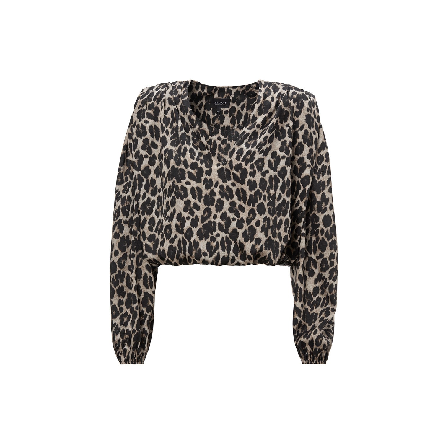 Bluzat Women's Brown Printed Blouse With Draping Detailing And Puffy Sleeves In Brown