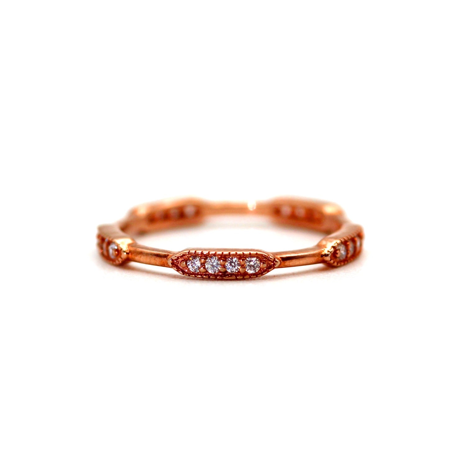 Vicstonenyc Fine Jewelry Women's Unique Settling Diamond Eternity Bar Rose Gold Band