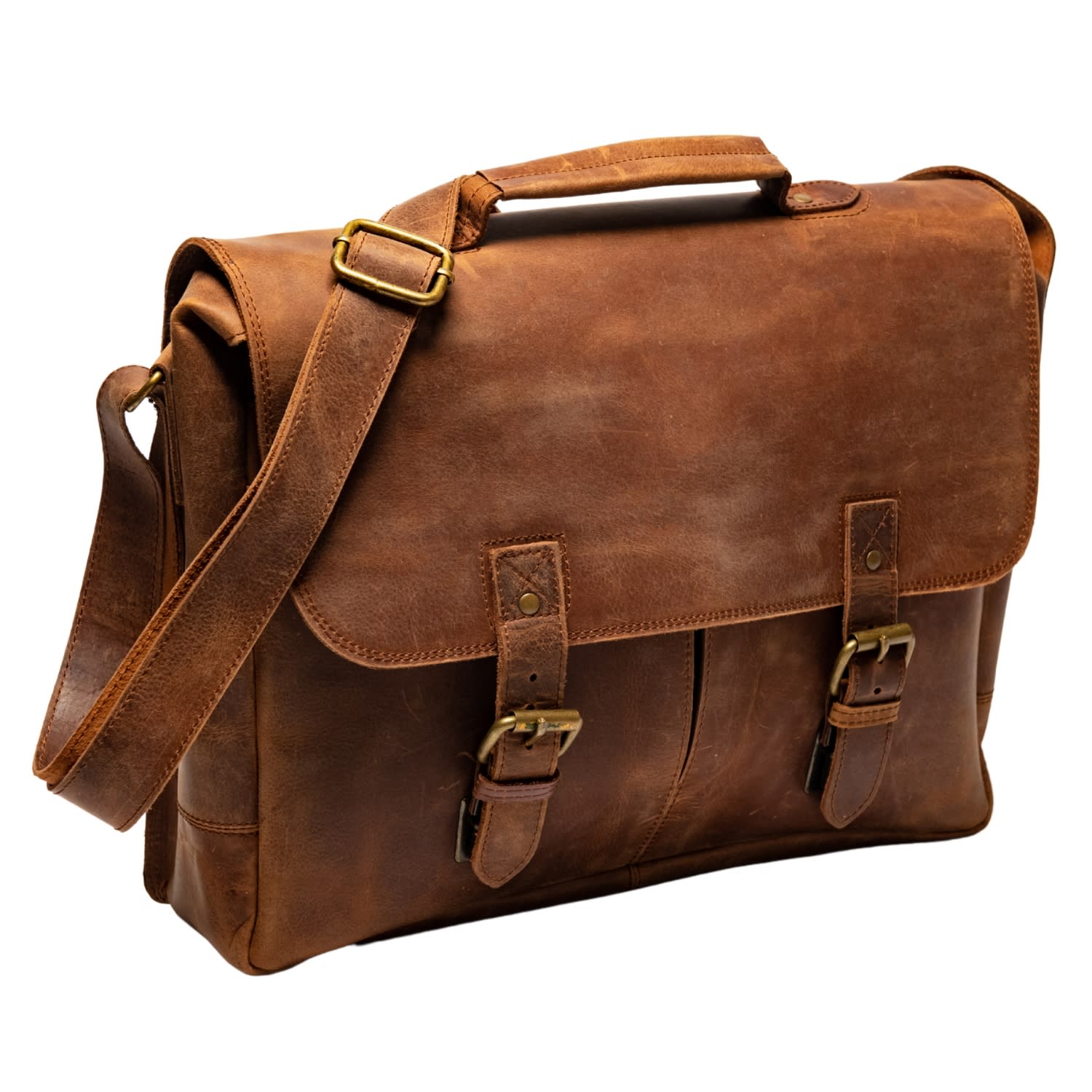 Hides Leather Co. Men's Brown Handmade Leather Messenger Bag, Travel Laptop Briefcase - Coarse