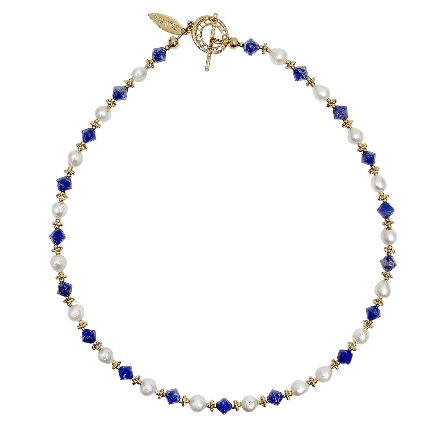 Farra Women's Blue Lapis With Freshwater Pearls Choker Necklace