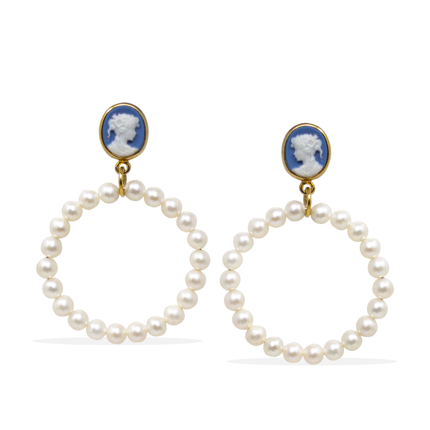 Women’s Blue / Gold A Perfect Circle Sky Blue Cameo And Pearl Earrings Vintouch Italy