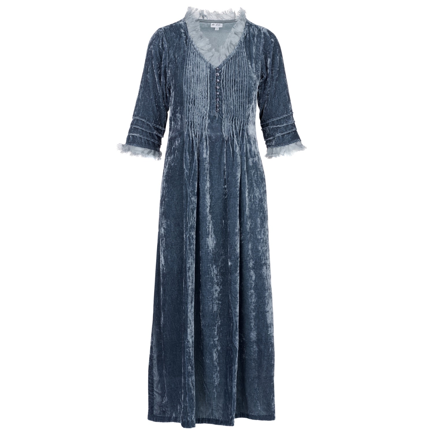 At Last... Women's Silk Velvet Annabel Dress In Blue Grey In Blue