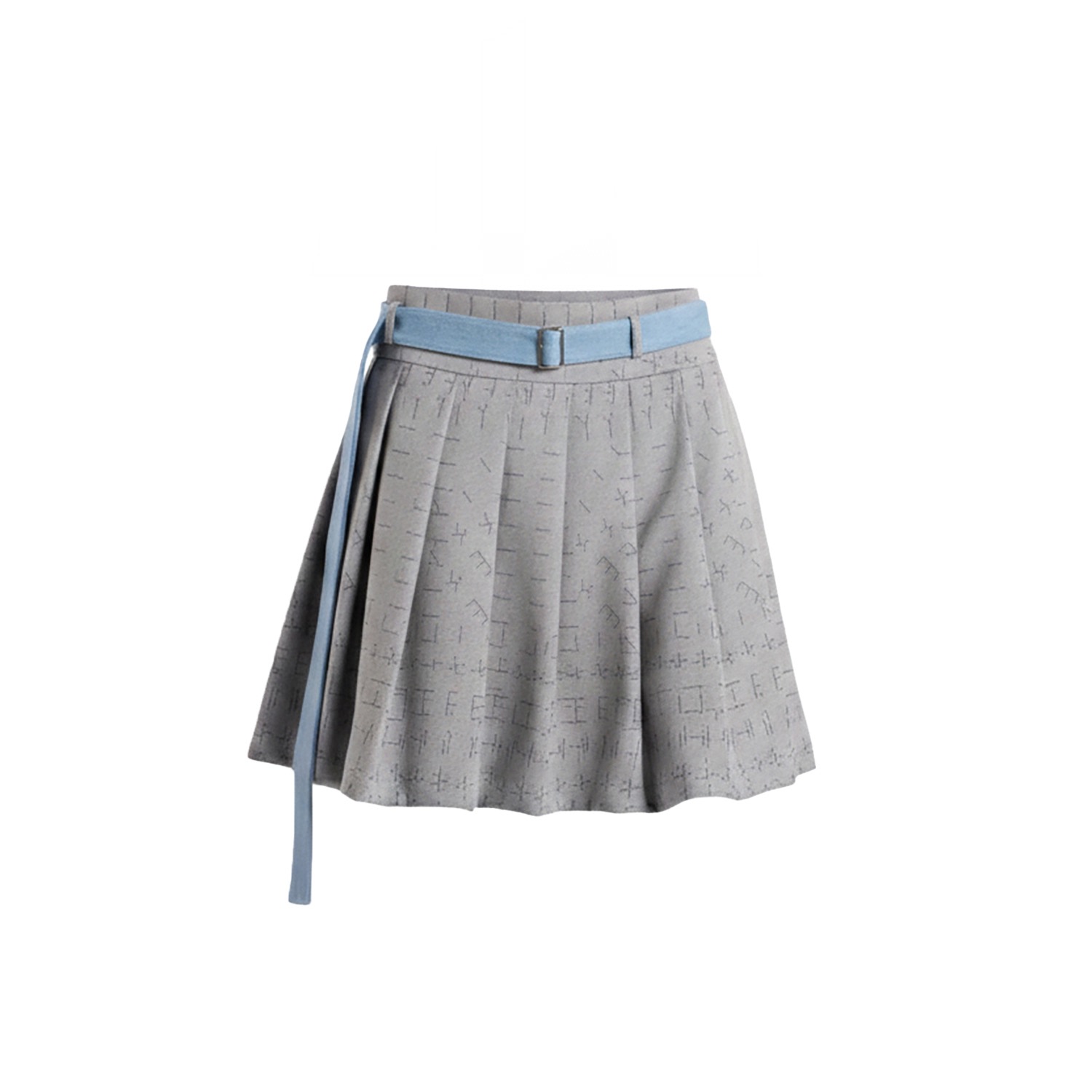 Mayamu Women's Grey Lotto - Pleated Mini Puffball Skirt With Denim Belt In Grey