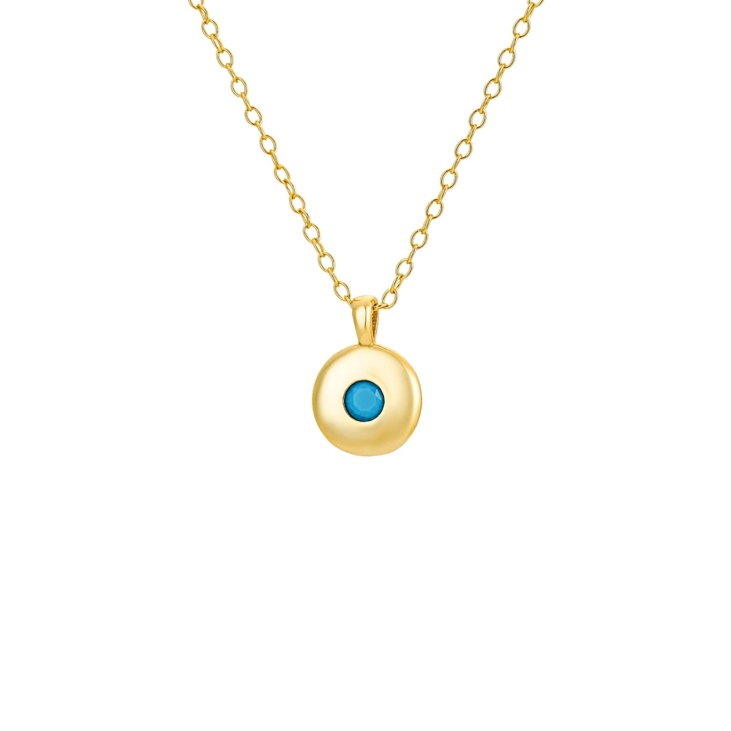 Nazzar Women's Gold / Blue Turquoise Gold Round Pendant Necklace