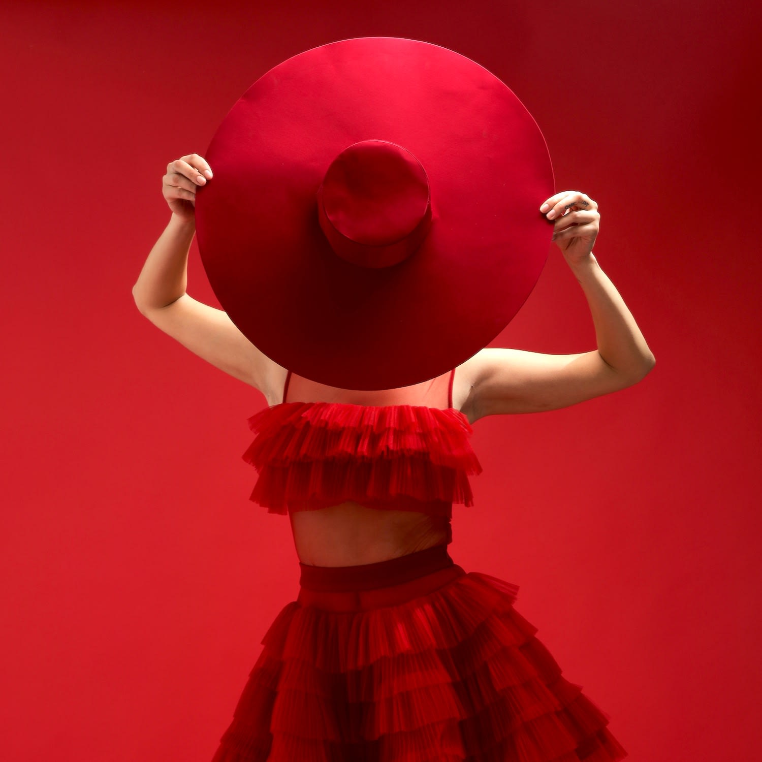 Sheer Tulle-Tiered Sleeveless Top - Red by SAVANNA