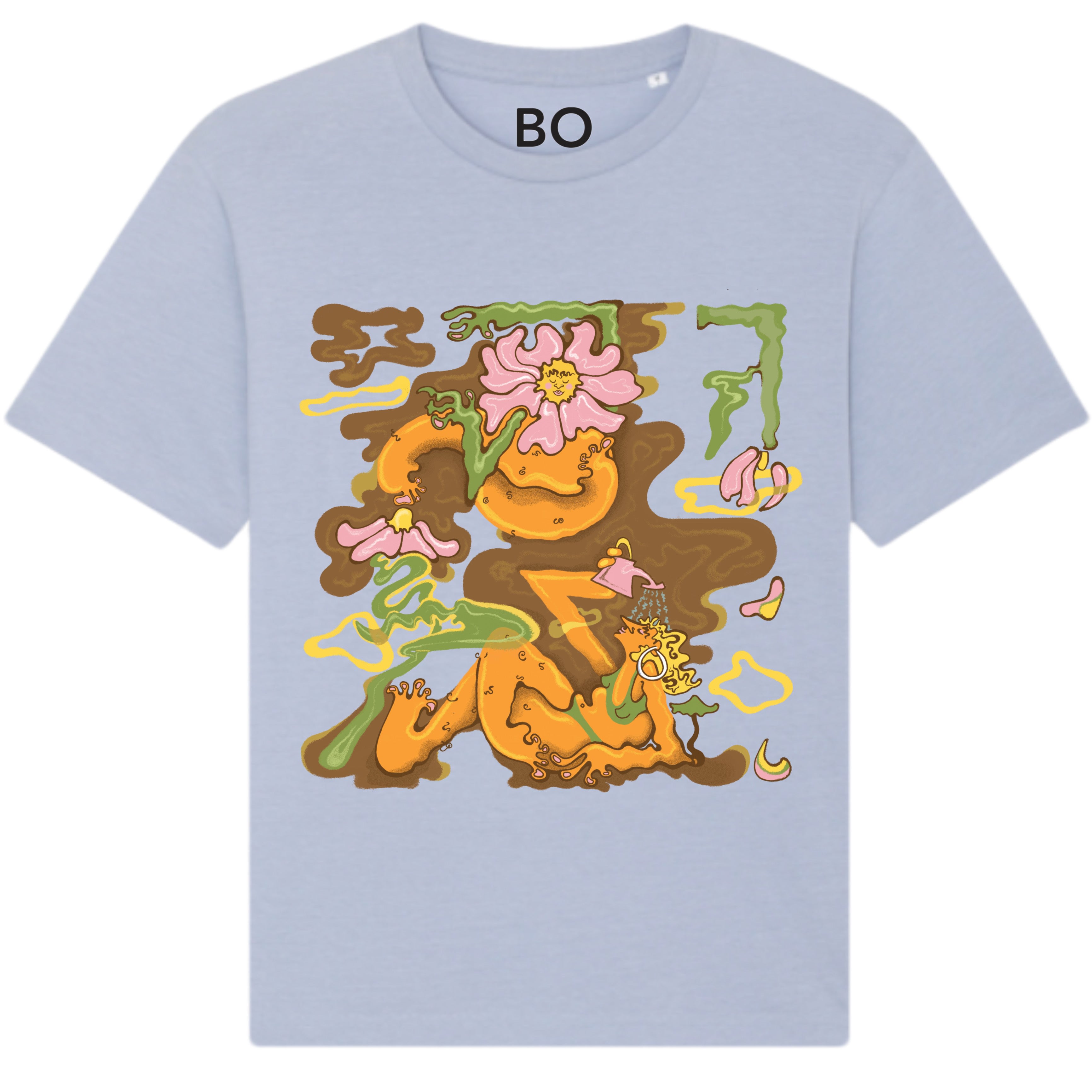 Boutique Kaotique Women's Groovy Nature Serene Blue Organic Cotton T-shirt. In Blue