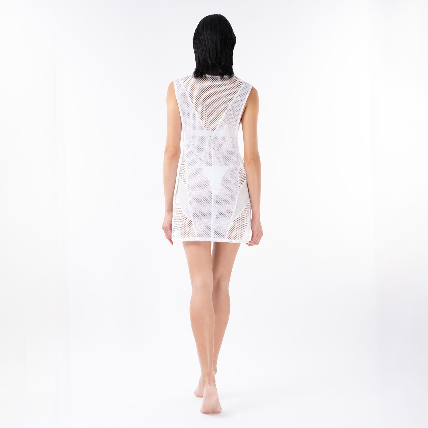 white mesh cover up dress Vestido Tnica de Malla Trips To Vegas - Blanco