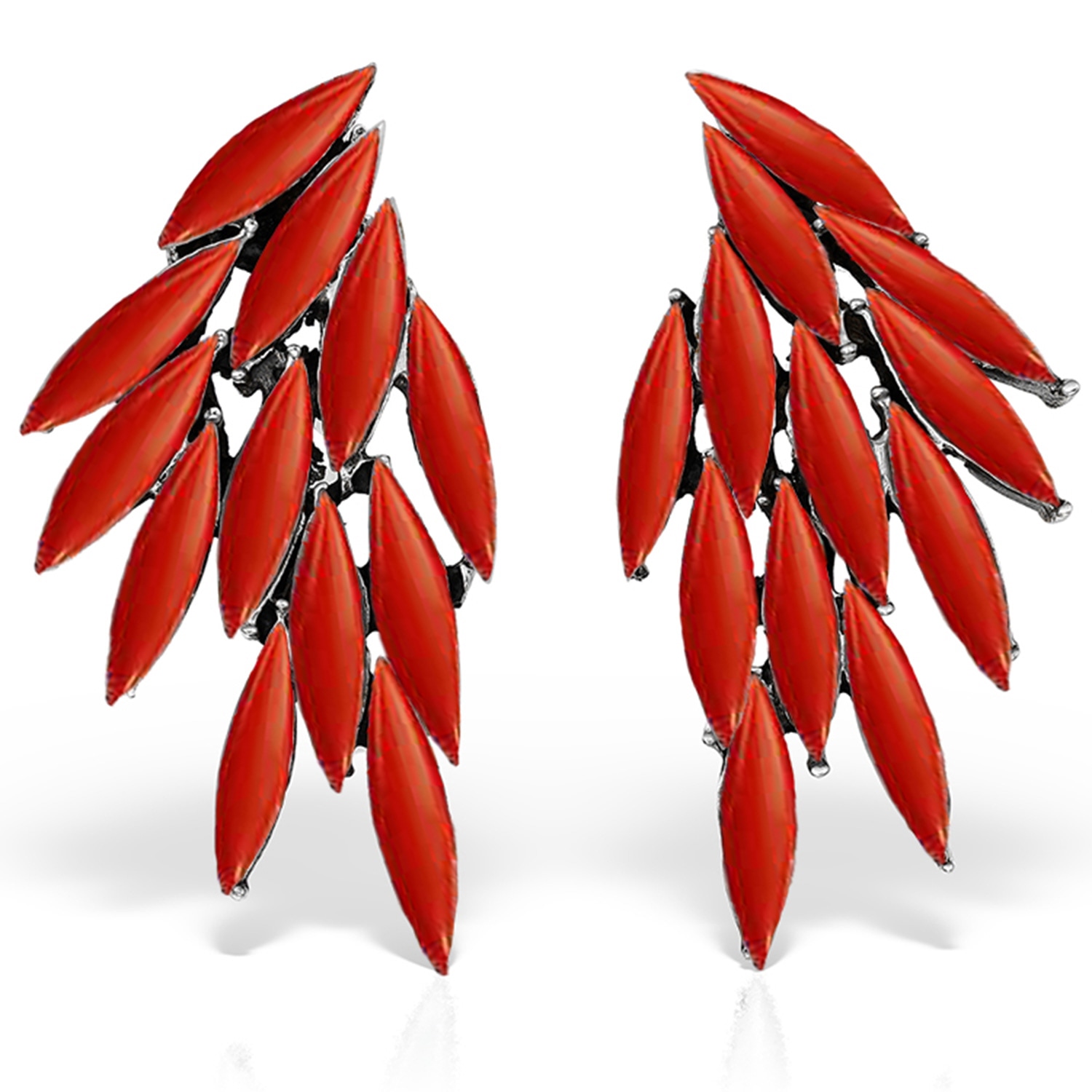 Women’s Silver / Red Azael Scarlet Wing Earrings, Coral And Sterling Silver Obsidian