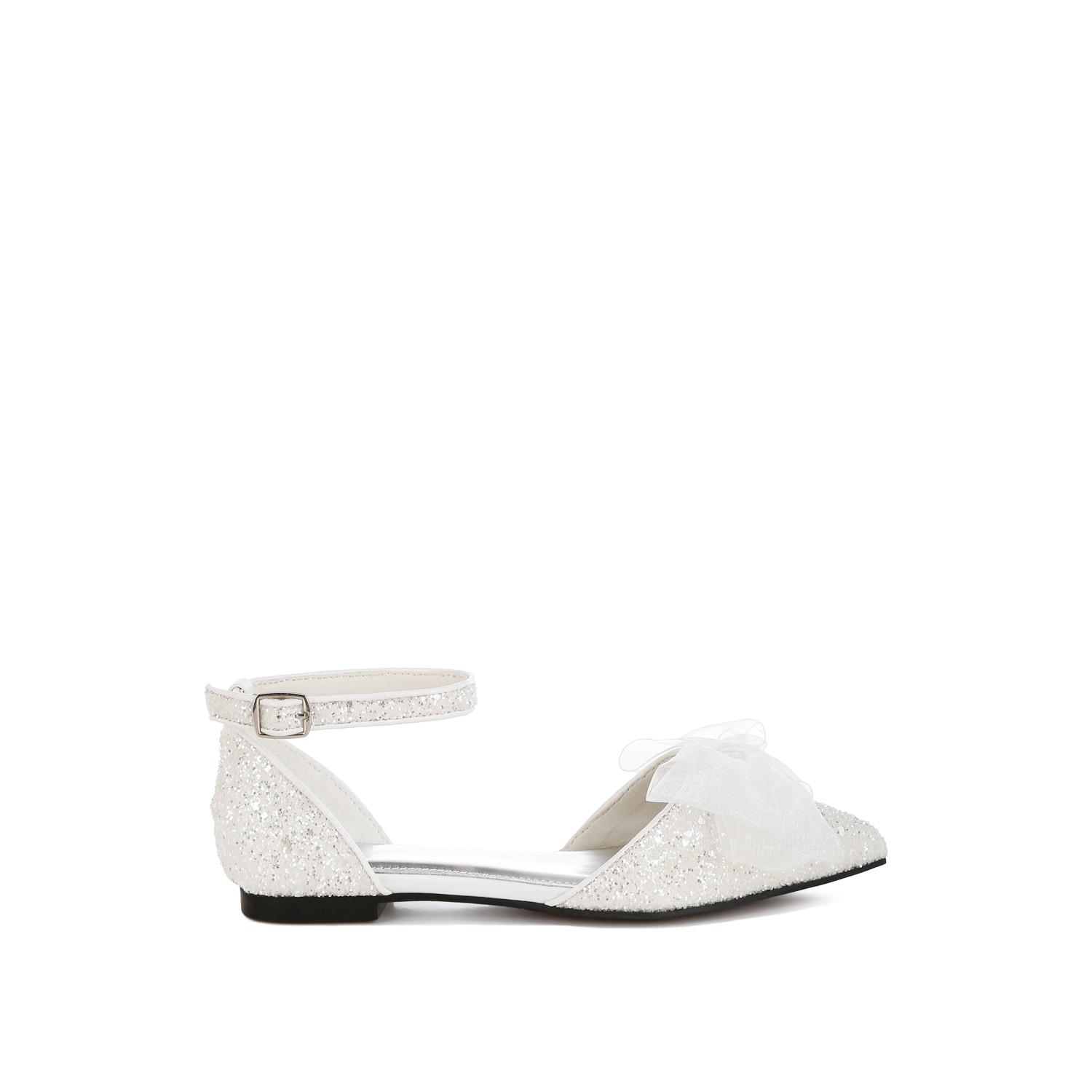 Rag & Co Women's Clarice Sheer Bow Detail Glitter Flat Sandals In White By  In White