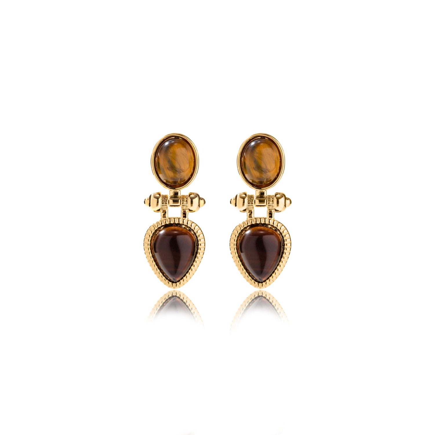 Viea Women's Brown / Black / Gold Nadia Tiger Eye Drop Earrings In Multi