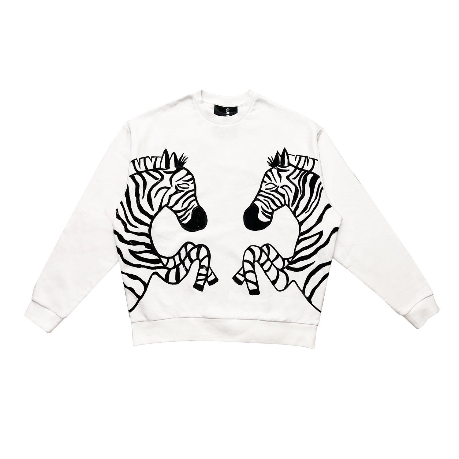 Quillattire White Sweatshirt With Black Zebras In White