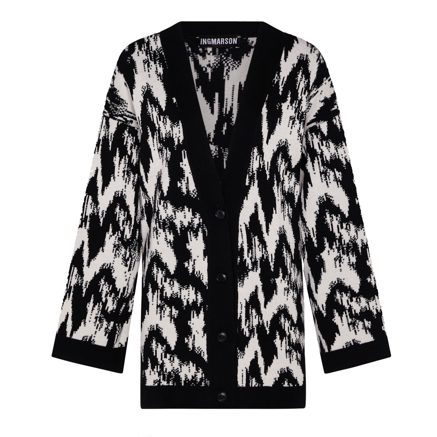 Ingmarson Black / White Ikat Wool & Cashmere Knitted Cardigan Women In Black/white