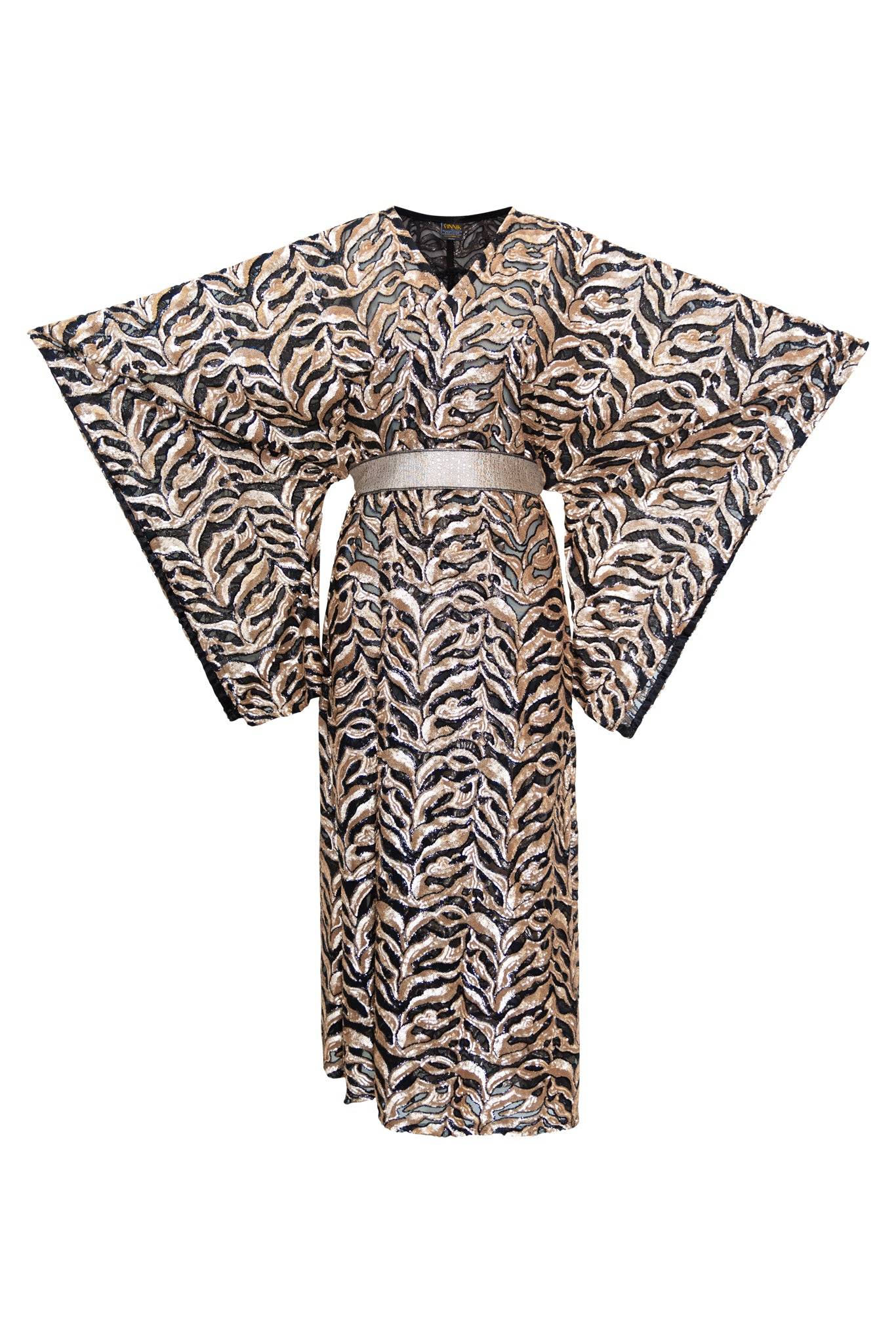 Women's Gold / Black Bohémienne Sequin Kimono Robe In Midas Touch | One Size | Byvinnik