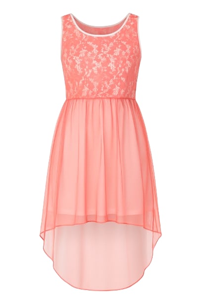 Conquista Women's Orange Lace Detail Layered High Low Dress In Orange