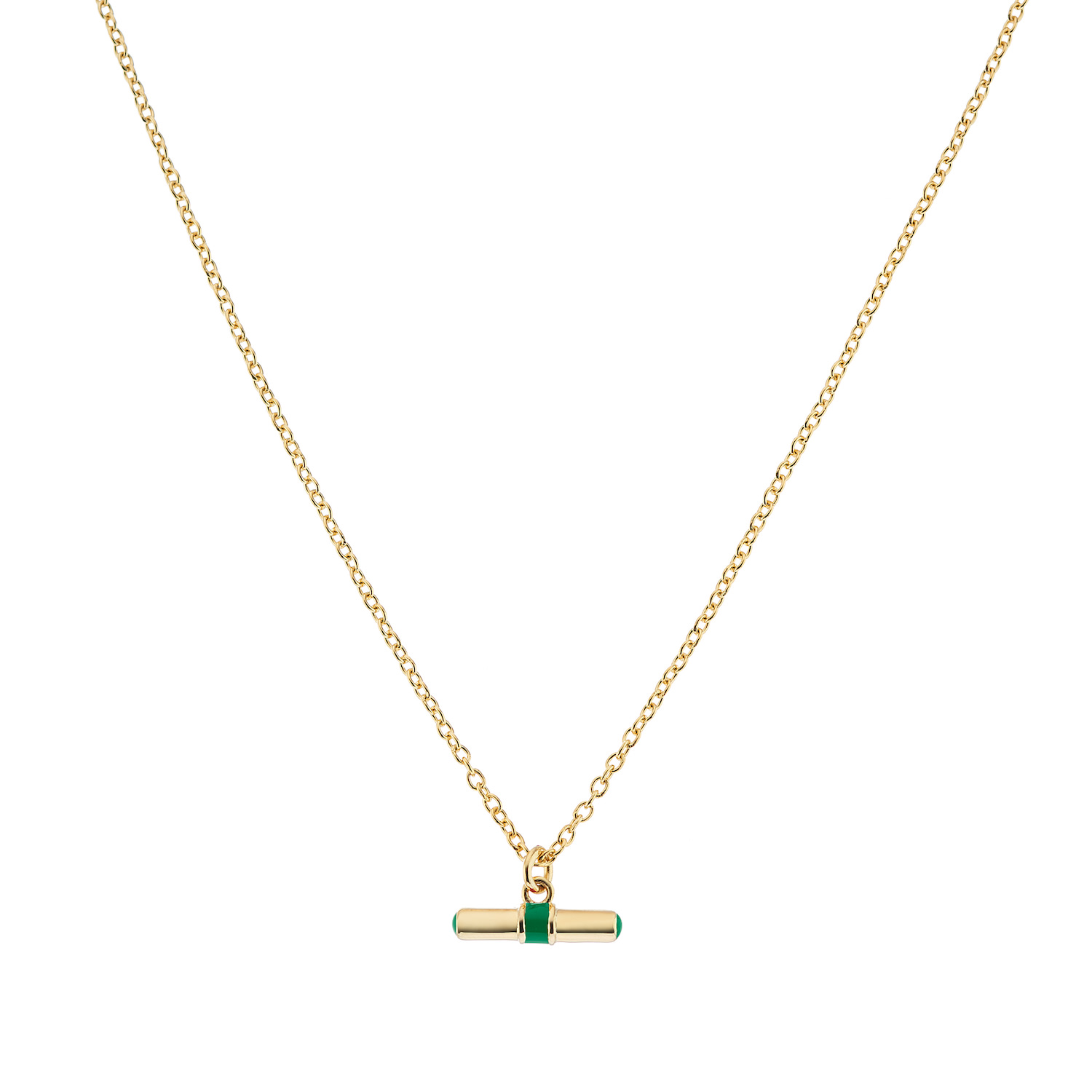 Auree Jewellery Women's Gold / Green Havana Gold & Apple Green Enamel T-bar Necklace