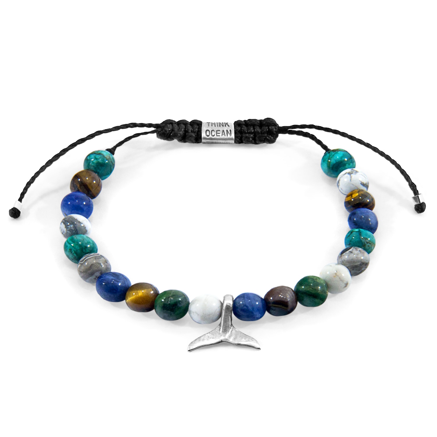 Anchor & Crew Multicoloured Multi-gem Think Ocean Mini Whale Silver & Stone Macrame Bracelet - Women