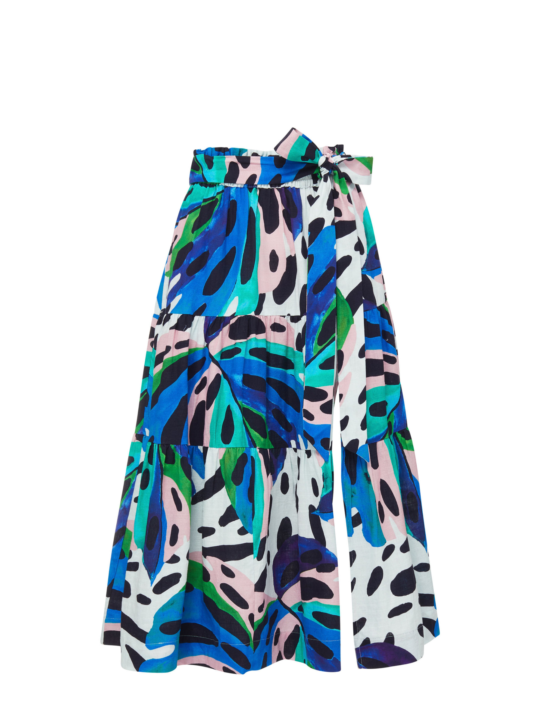 Change Of Scenery Women's Blue Jenni Belted Tiered Midi Skirt - Palm Island In Blue