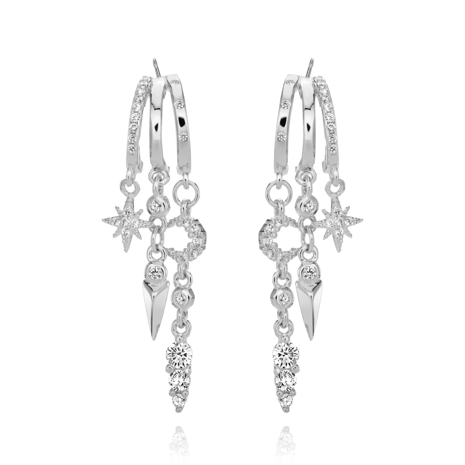 Aaria London Women's Nyx Stars & Moon Earrings- Silver In Silver