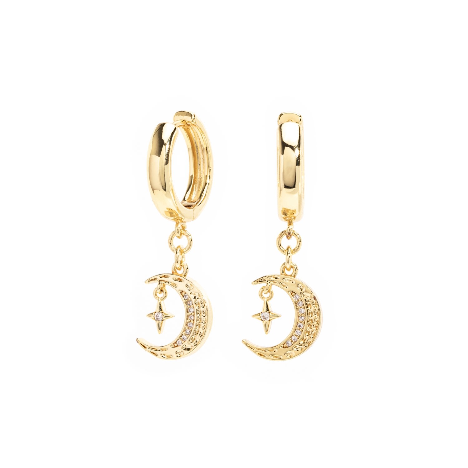 Women’s Moon Star Gold Filled Huggie Drop Earrings The Essential Jewels