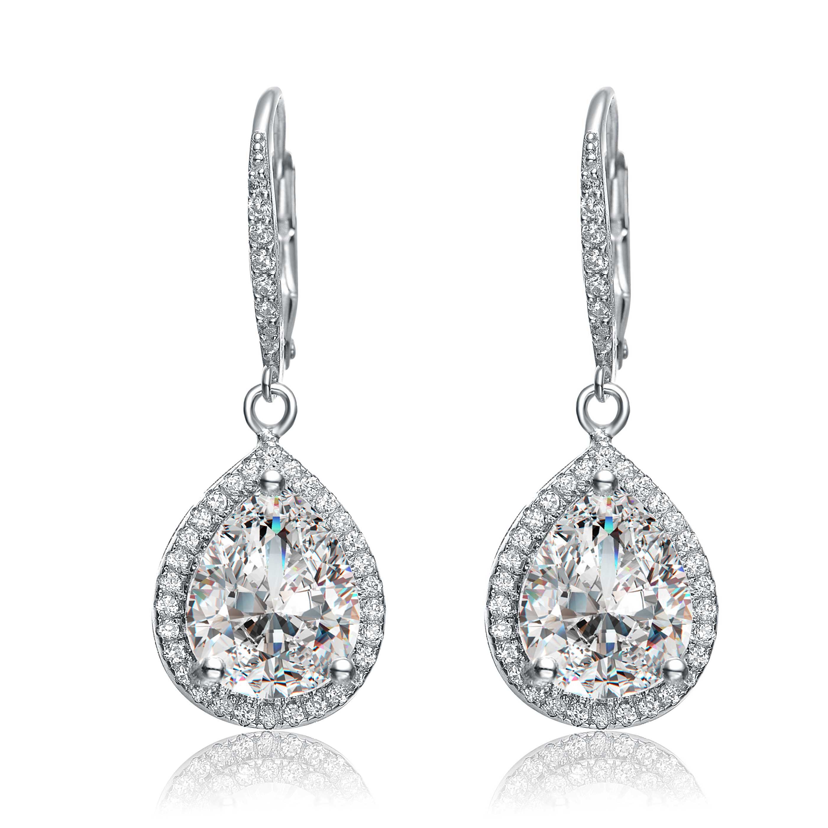 Women’s White / Silver Sterling Silver Pear Drop Cubic Zirconia Cluster Pear Leaver Back Earrings Genevive Jewelry