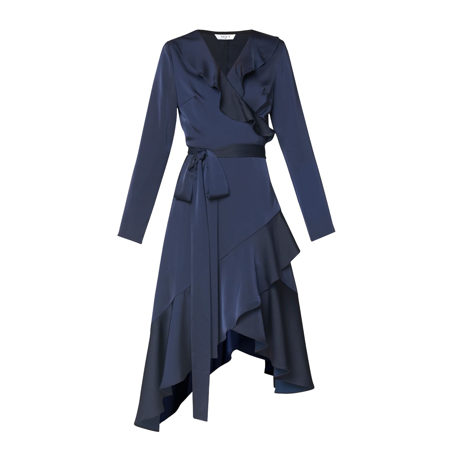 navy ruffle wrap dress