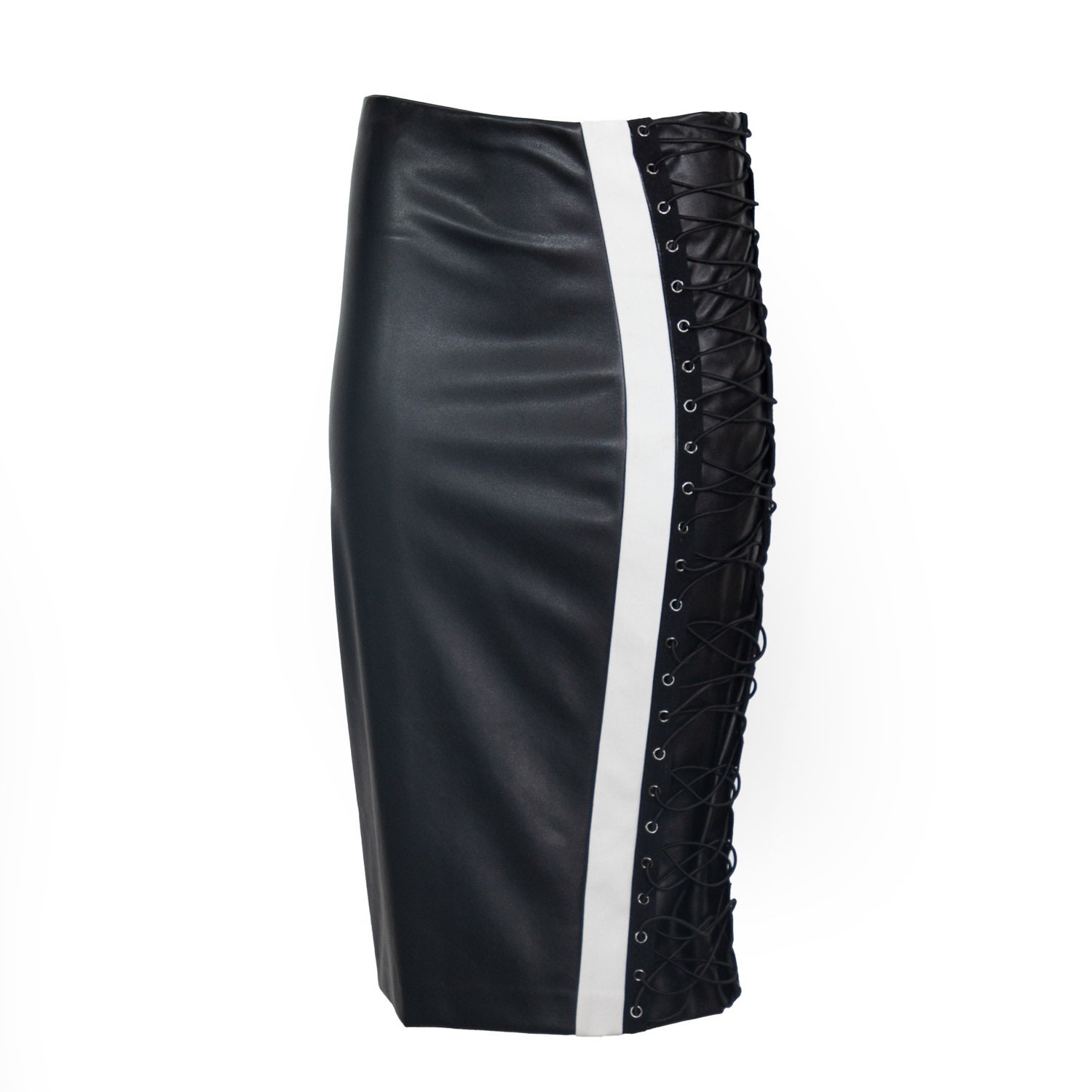 Vivienne Pash Women's Black / White Faux Leather High Waisted Pencil Skirt In Black/white