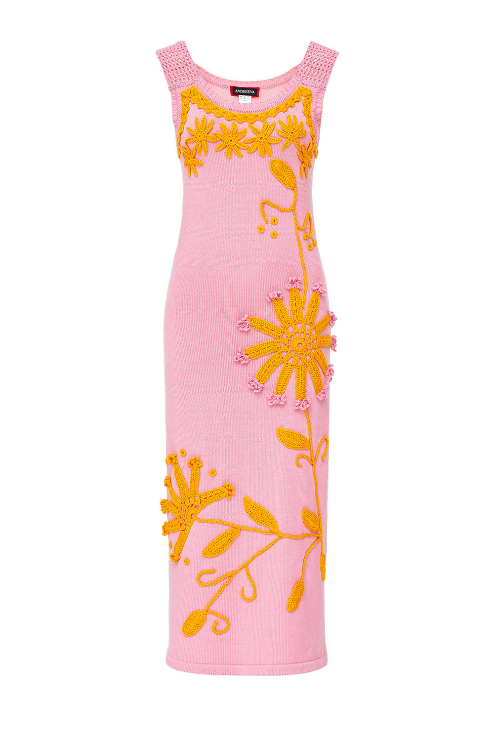 Andreeva Women's Pink Golden Daisy Knit Dress With Handmade Embroidery In Pink