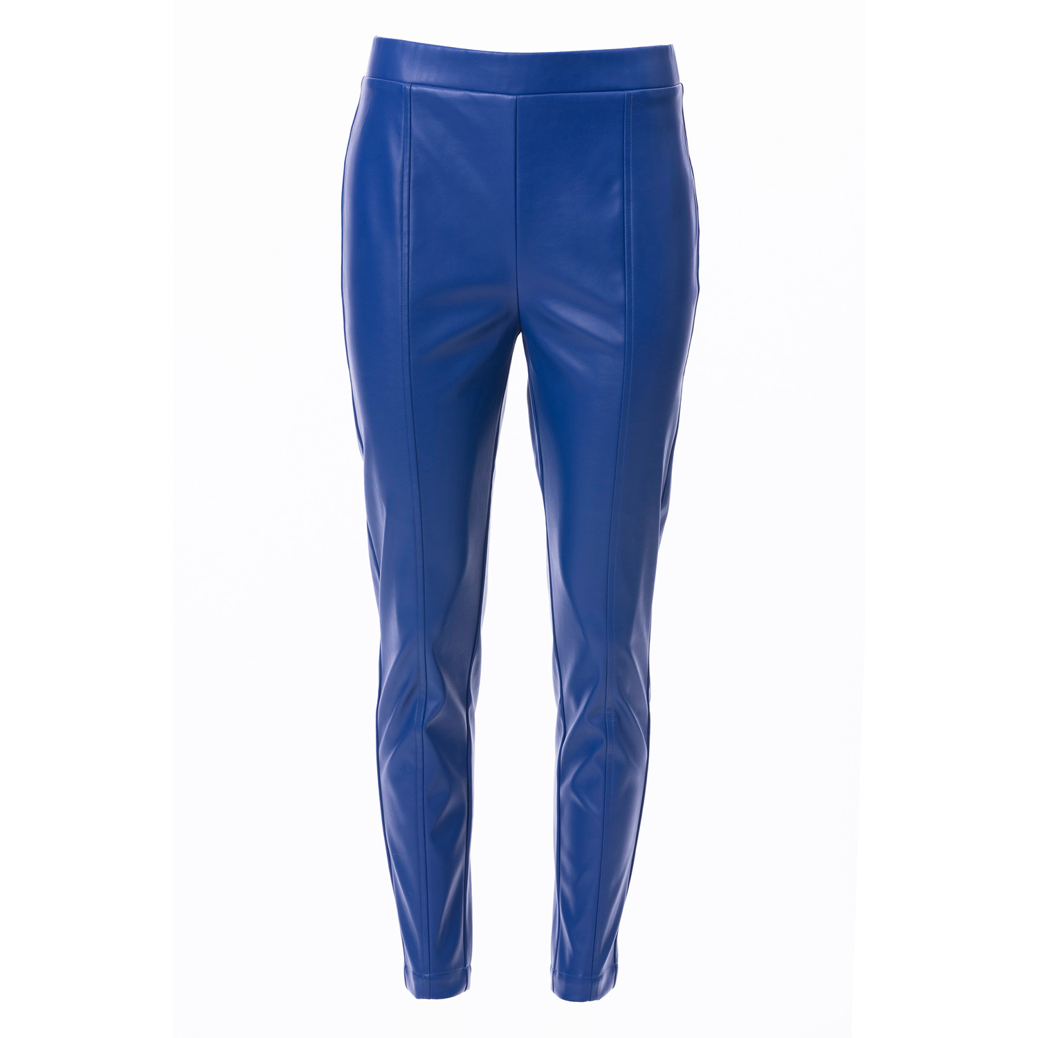 Carloslines Women's Blue Pu Leather Skinny Cigarettes Pant In Cobalt Solid In Blue