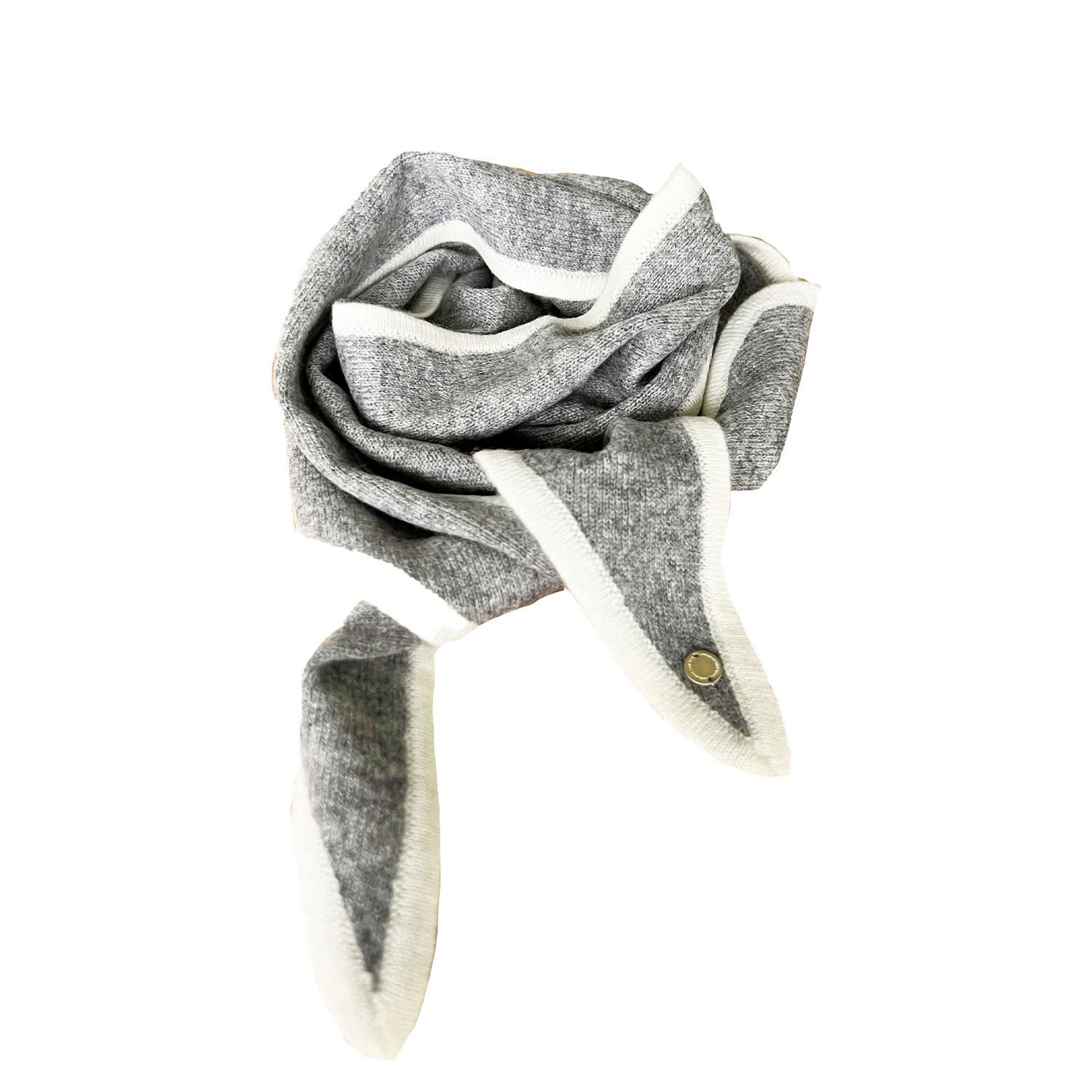 Tirillm Women's Ayla Small Neck Scarf In Soft Pure Cashmere, Grey Melange With Off White Trimming In Grey