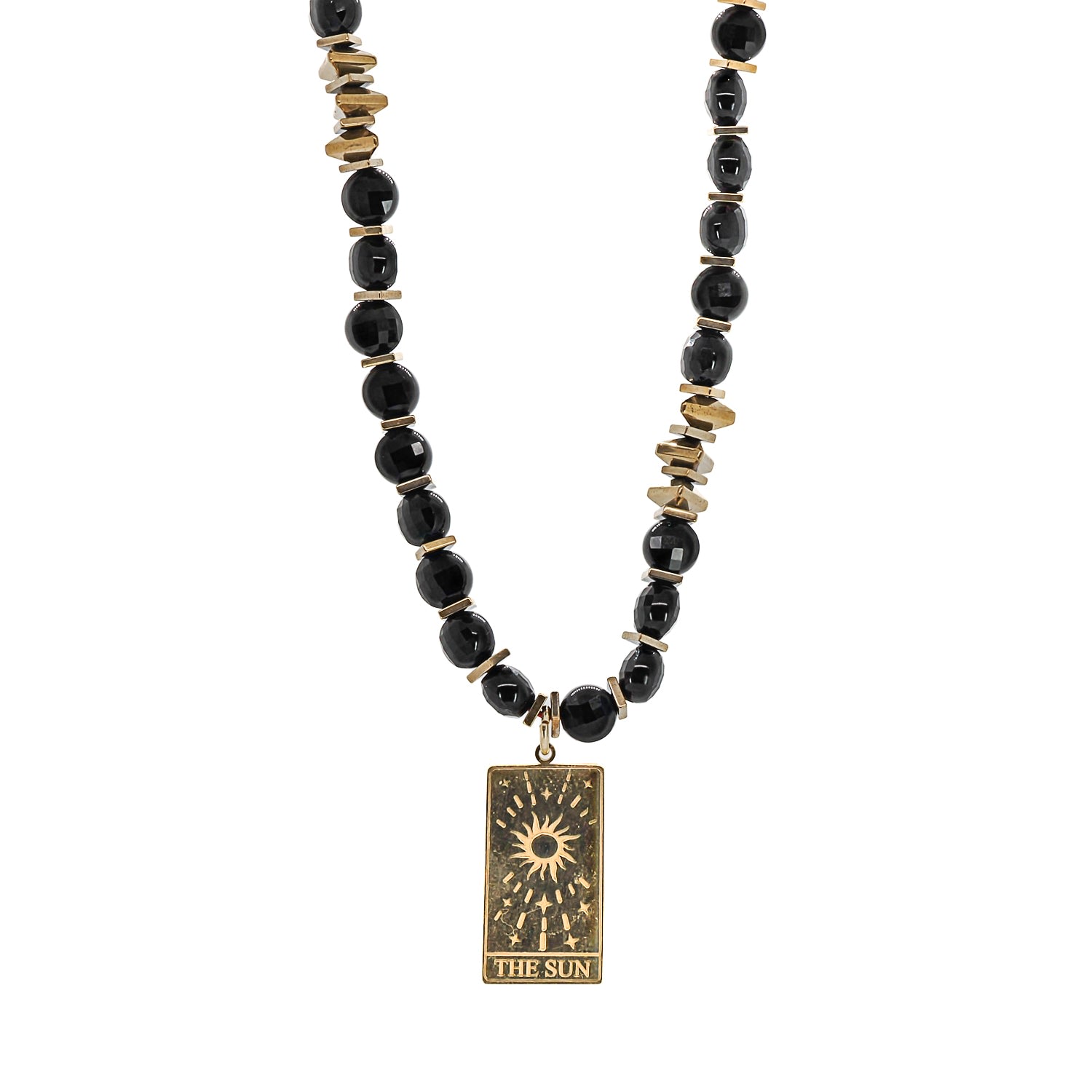 Women’s Gold / Black New Beginning Gold Tarot Sun Black Onyx Beaded Necklace - Gold Ebru Jewelry