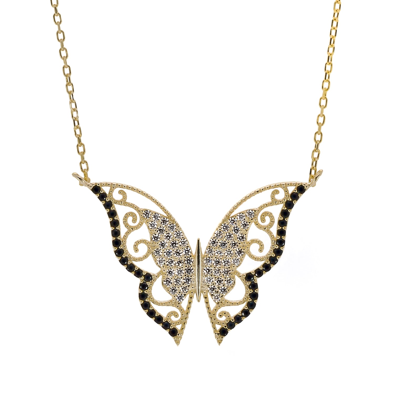 Women’s Gold / Black New Begining Diamond & Gold Butterfly Necklace - Gold Ebru Jewelry