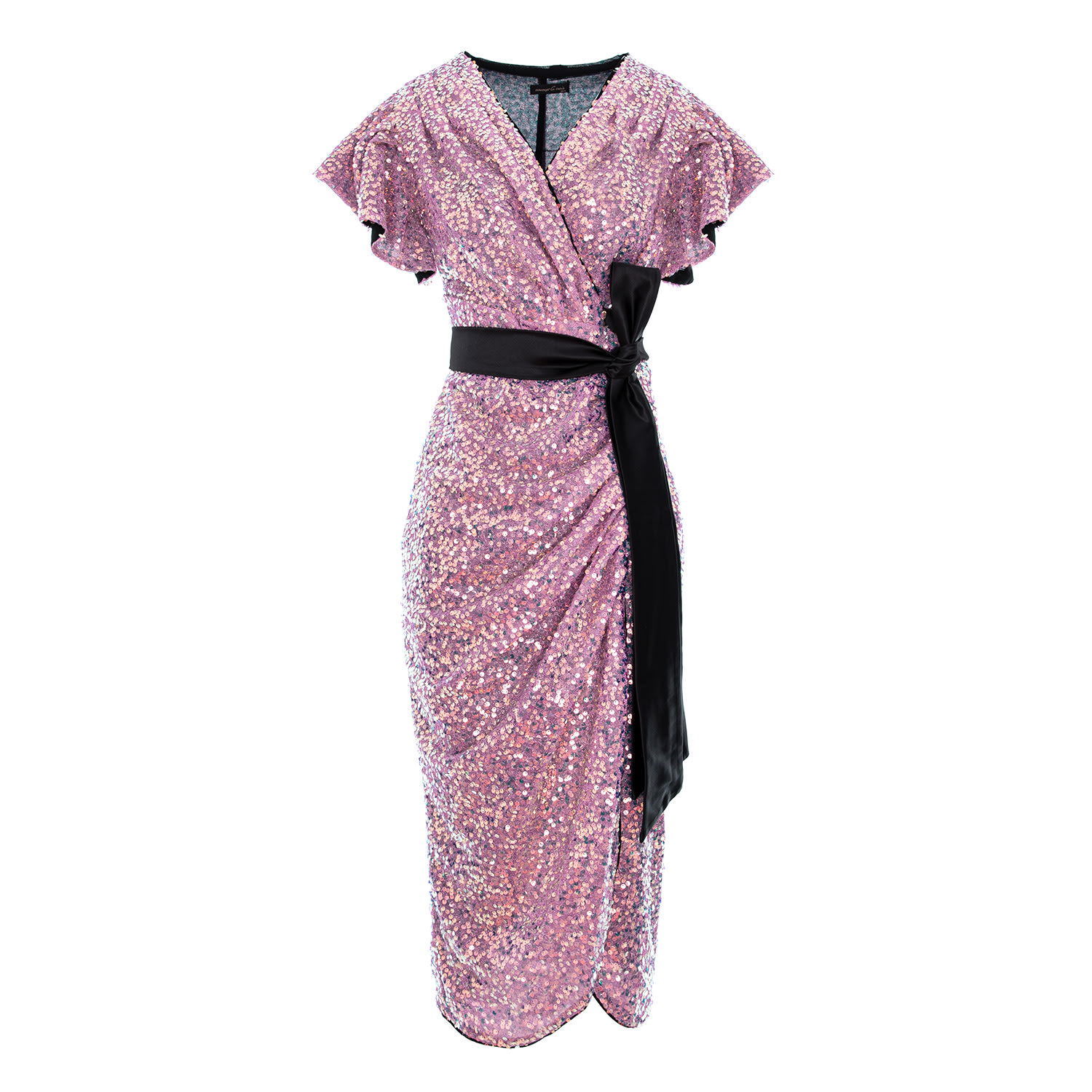 Concept A Trois Women's Pink / Purple / Rose Gold Midi Wrap Sequins Dress- Pouder Pink In Pink/purple/rose Gold