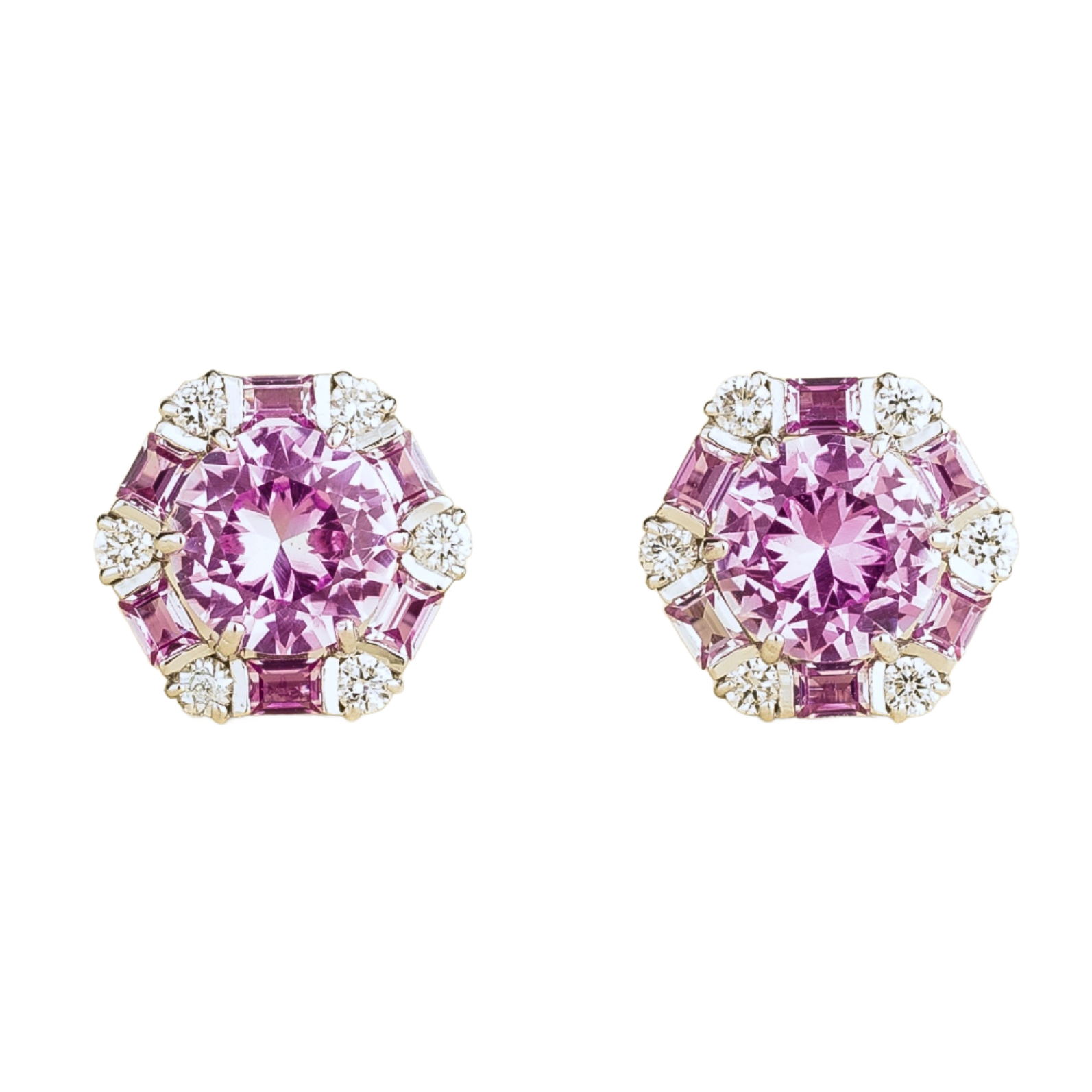 Juvetti Women's Silver / Pink / Purple Melba White Gold Earrings Set With Pink Sapphire & Diamond