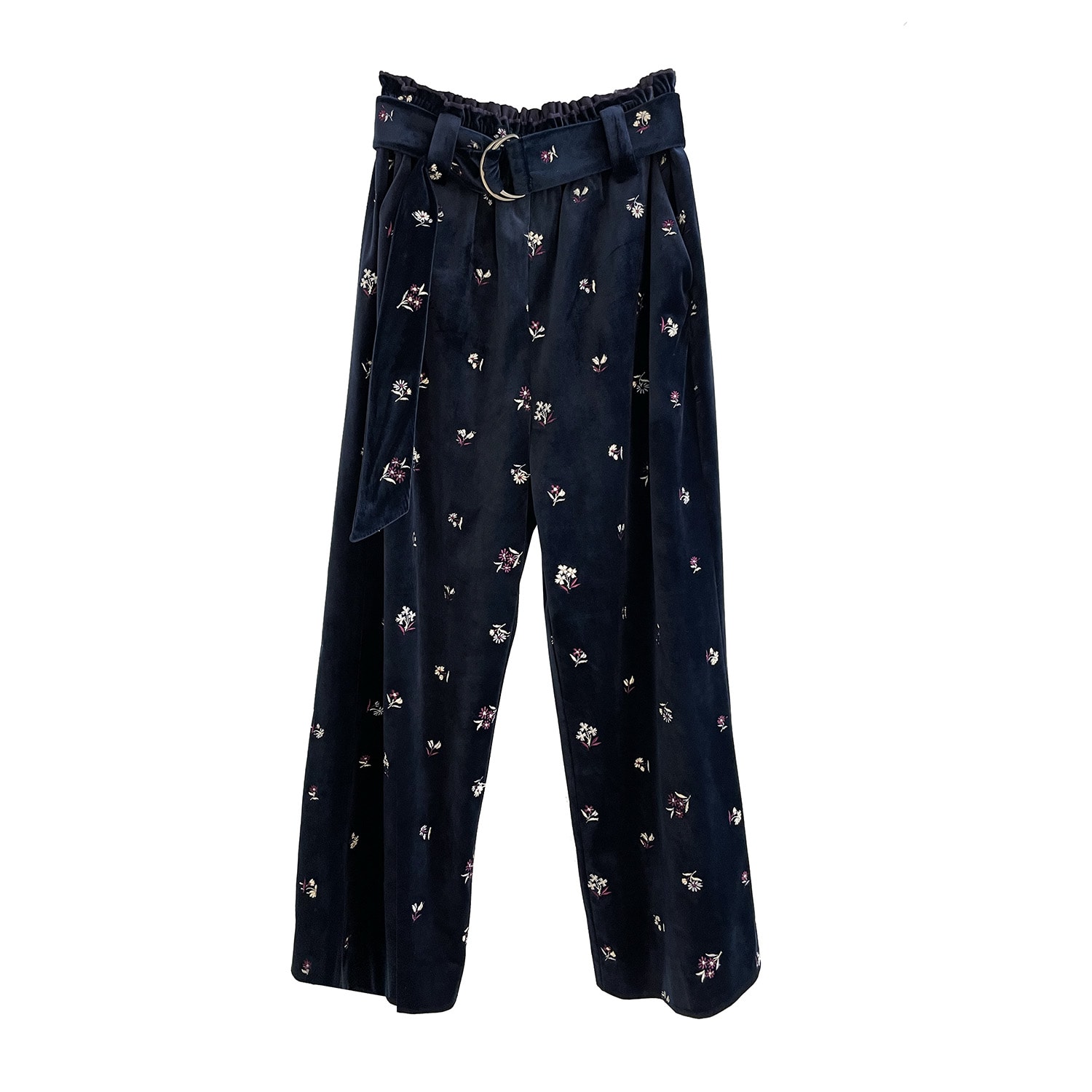 Arto. Women's Blue Floral Embroidery Velvet Wide Leg Pant In Blue