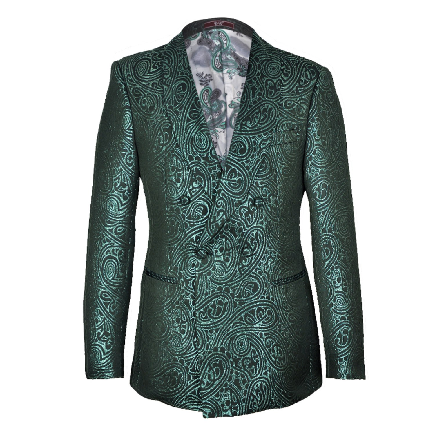 Men’s Kensington Double Breasted Shawl Lapel Jacquard Blazer - Green Small David Wej