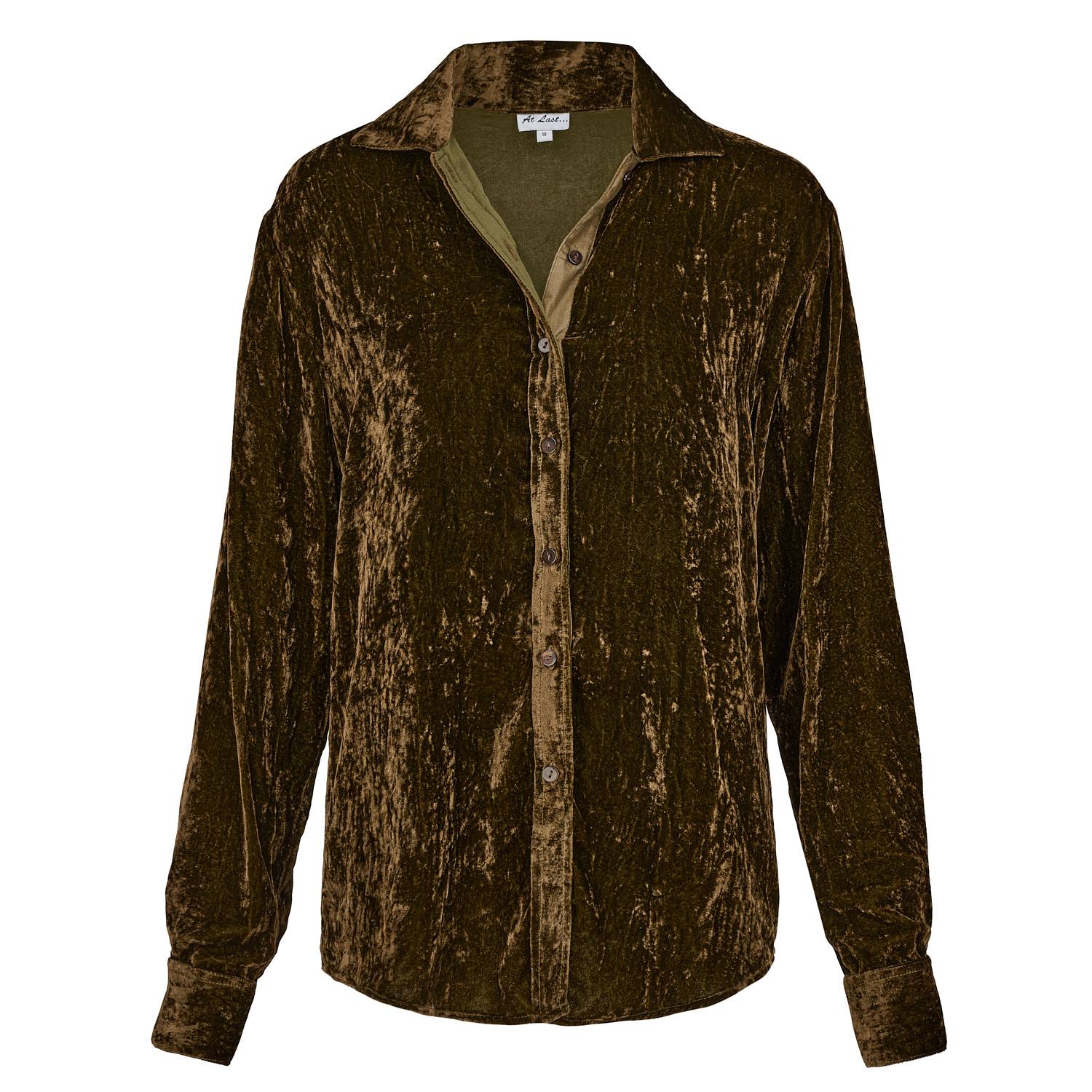 At Last... Women's Green Silk Velvet Karen Shirt In Olive In Green