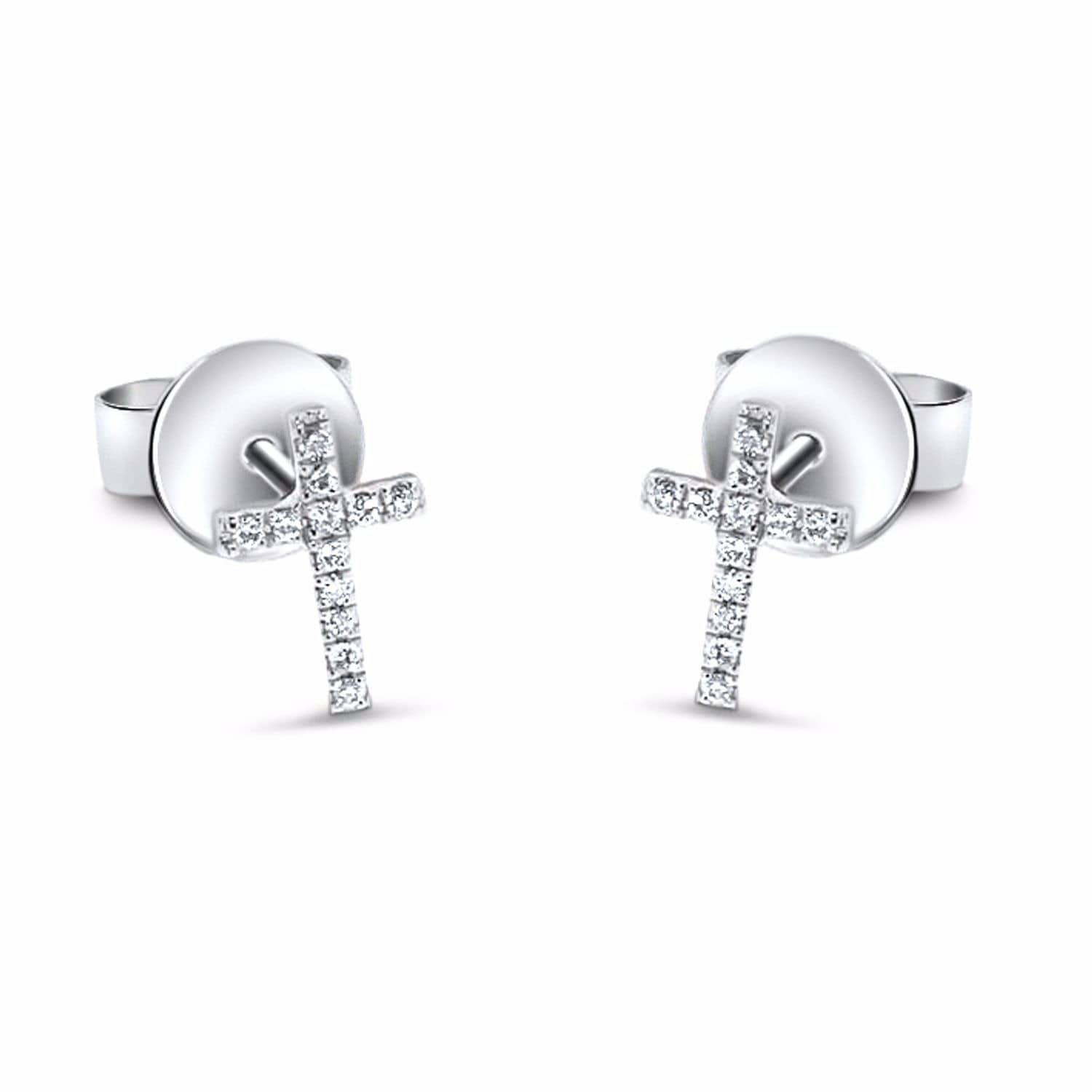 white gold cross earrings studs