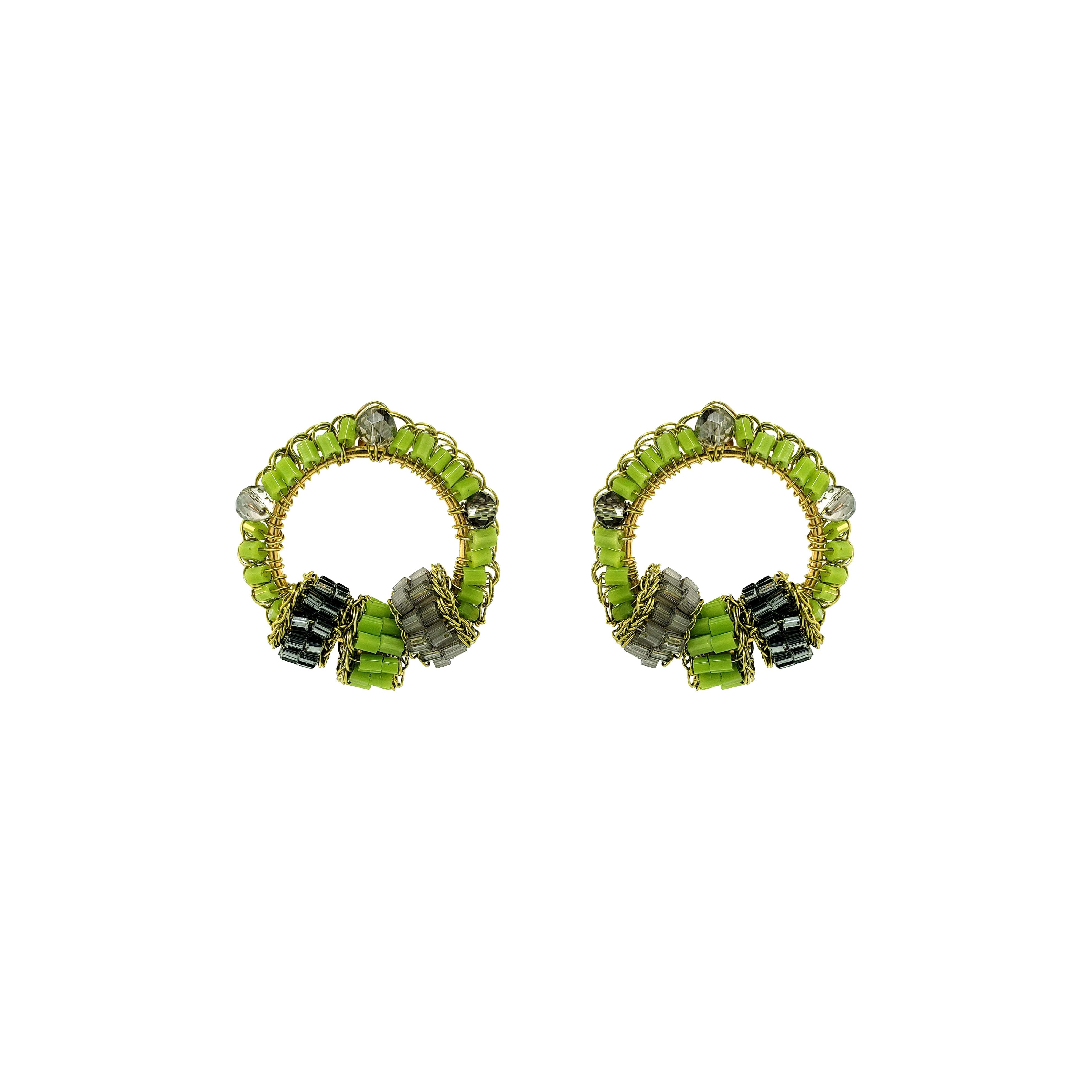 Lavish By Tricia Milaneze Women's Gold / Green Neon Green Mix High Roller Trio Posts Handmade Earrings